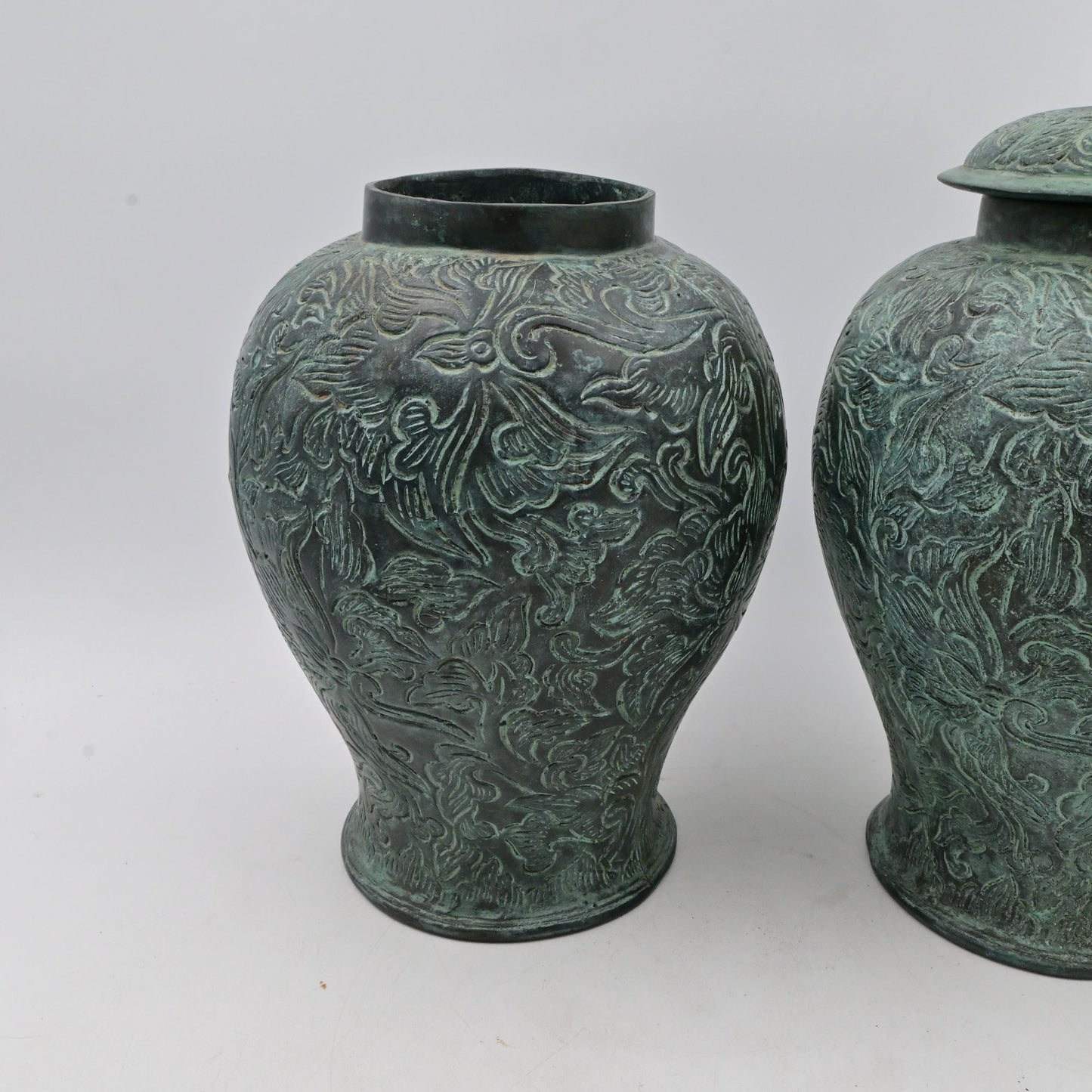 Maitland-Smith Verdigris Asian Ginger Jar Metal Pair Of 2