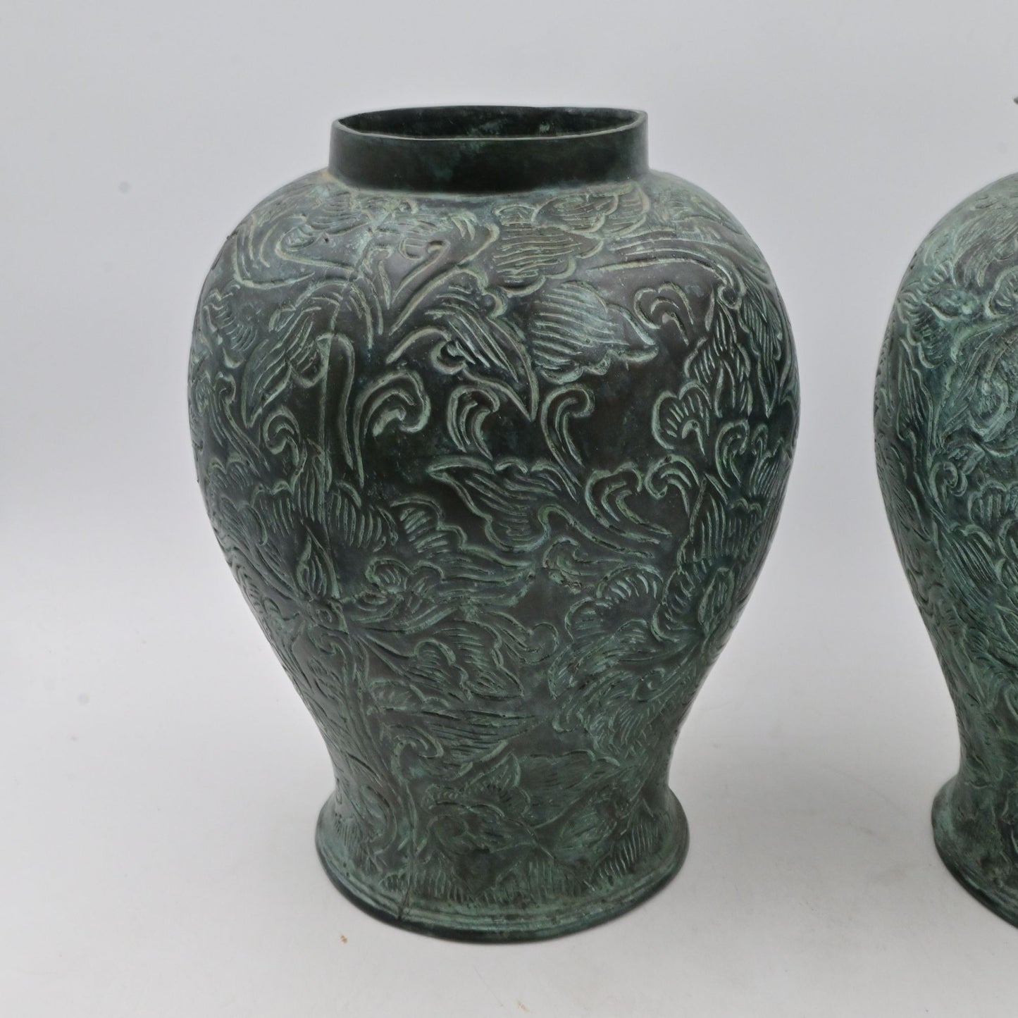 Maitland-Smith Verdigris Asian Ginger Jar Metal Pair Of 2
