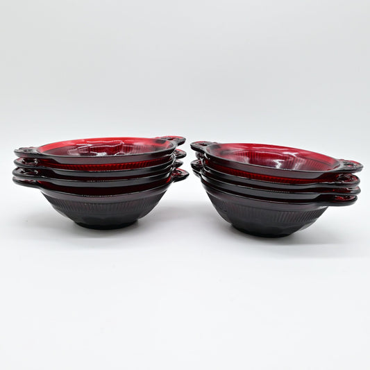 Anchor Hocking Coronation Royal Ruby Red Glass Berry Bowls Lot Of 8