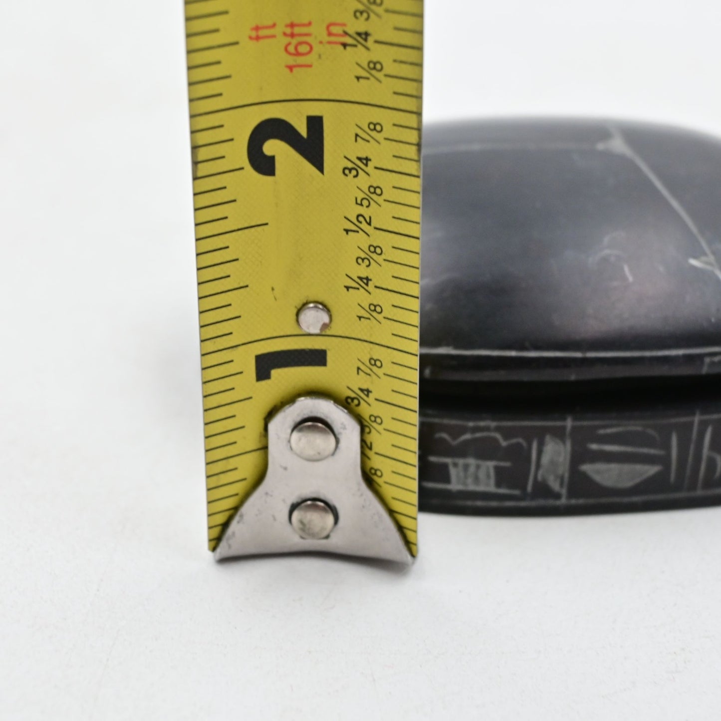 Scarab Beetle Paperweight Egyptian Carved Hieroglyphics Black - Vintage