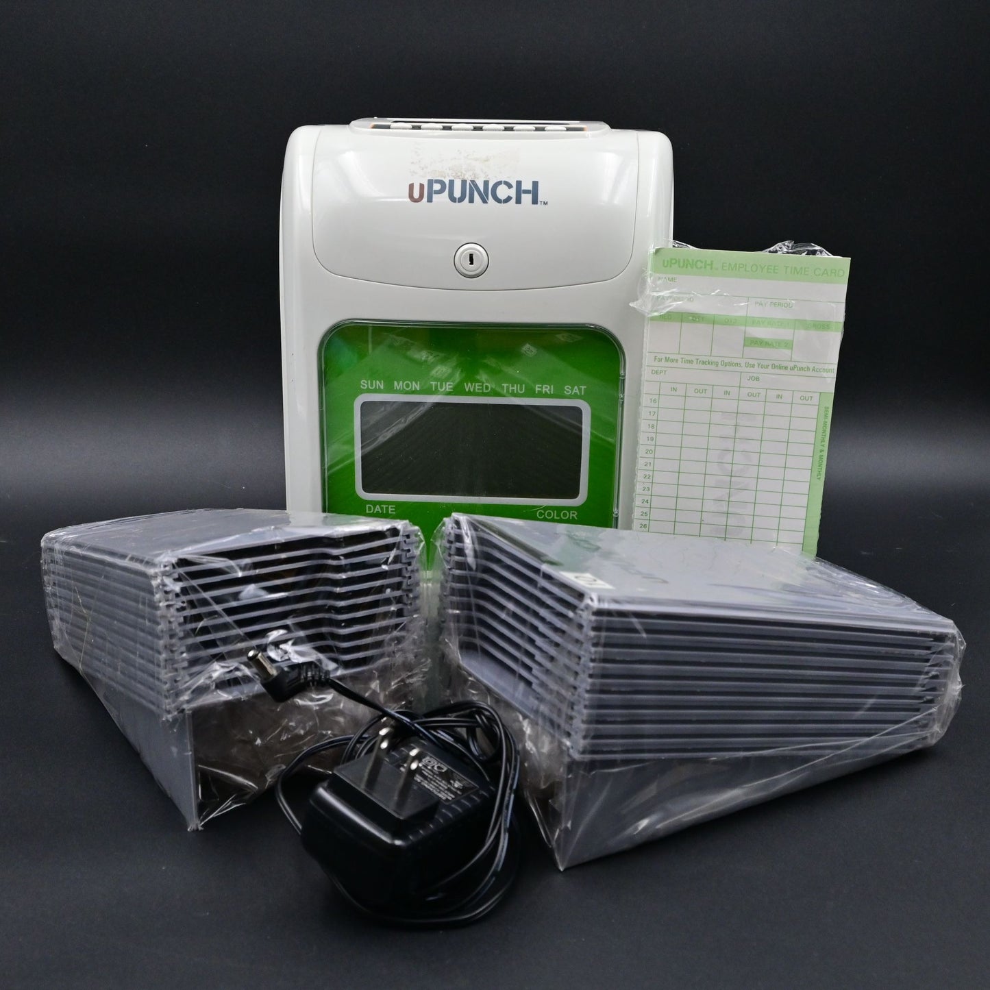 Upunch HN3000 Punch-to-Pay Time Clock w/ Power Adapter Cards Works No Key