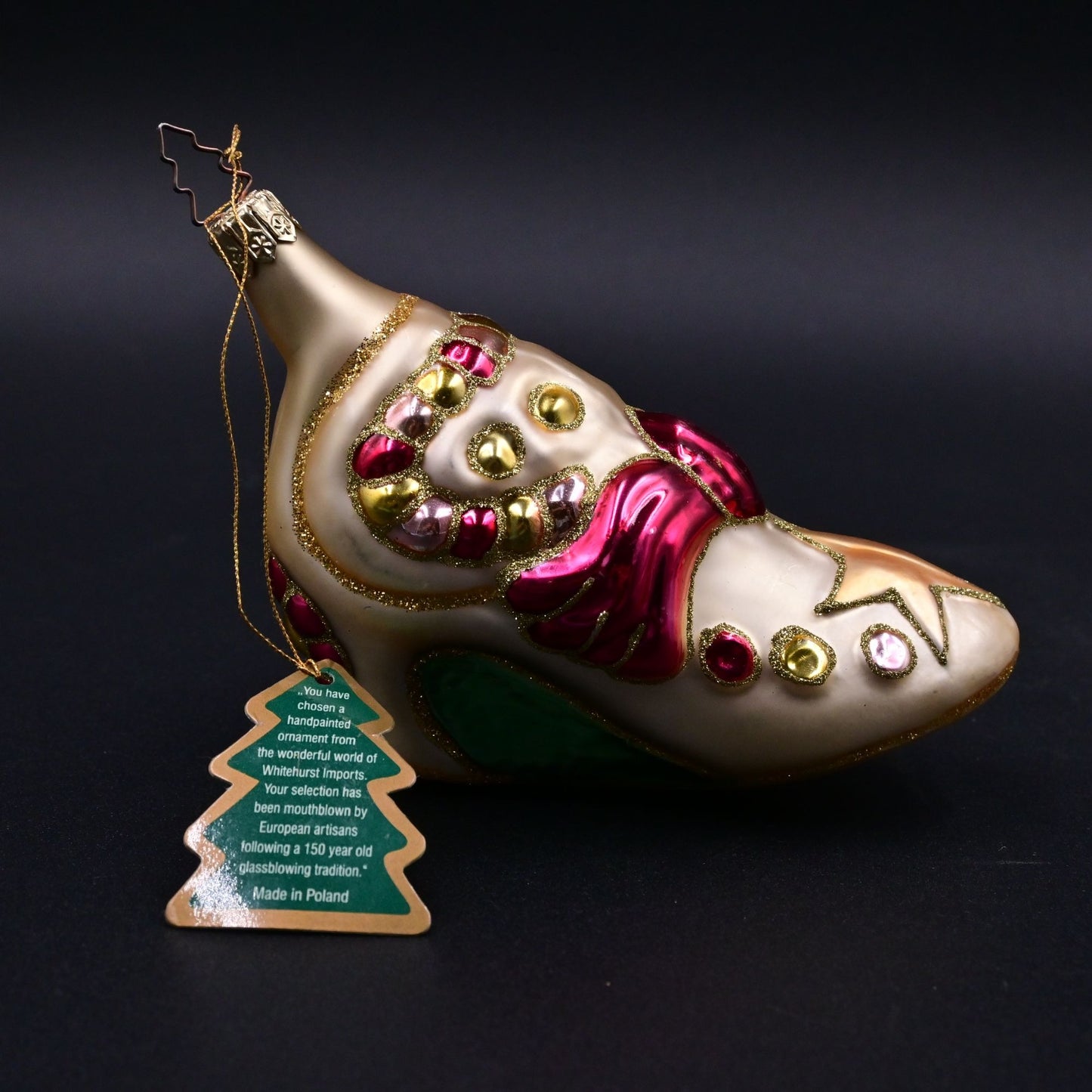 Whitehurst Imports Shoe Blown Glass Christmas Ornament - Vintage