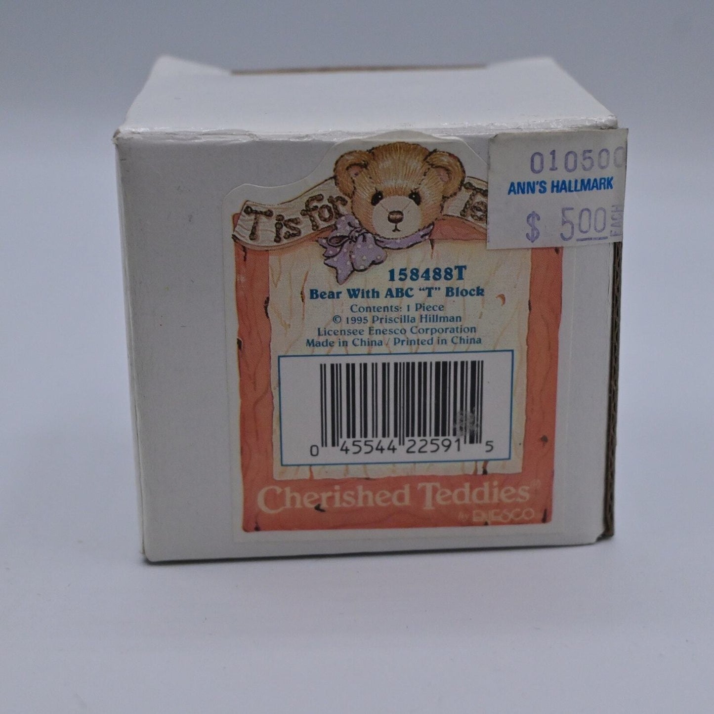 Enesco Cherished Teddies Bear With ABC "T" Block - Vintage 1995