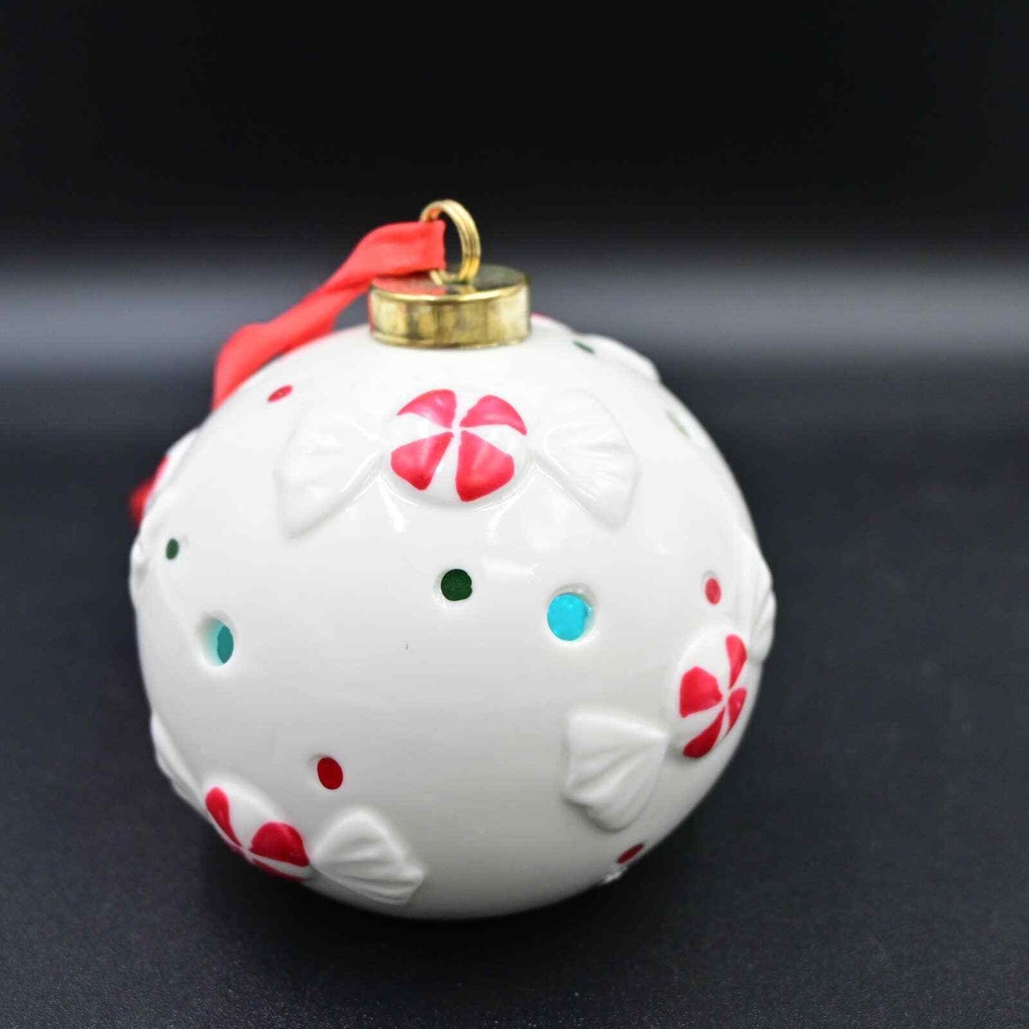 Ceramic Ball Light-Up White Candy Christmas Tree Ornament