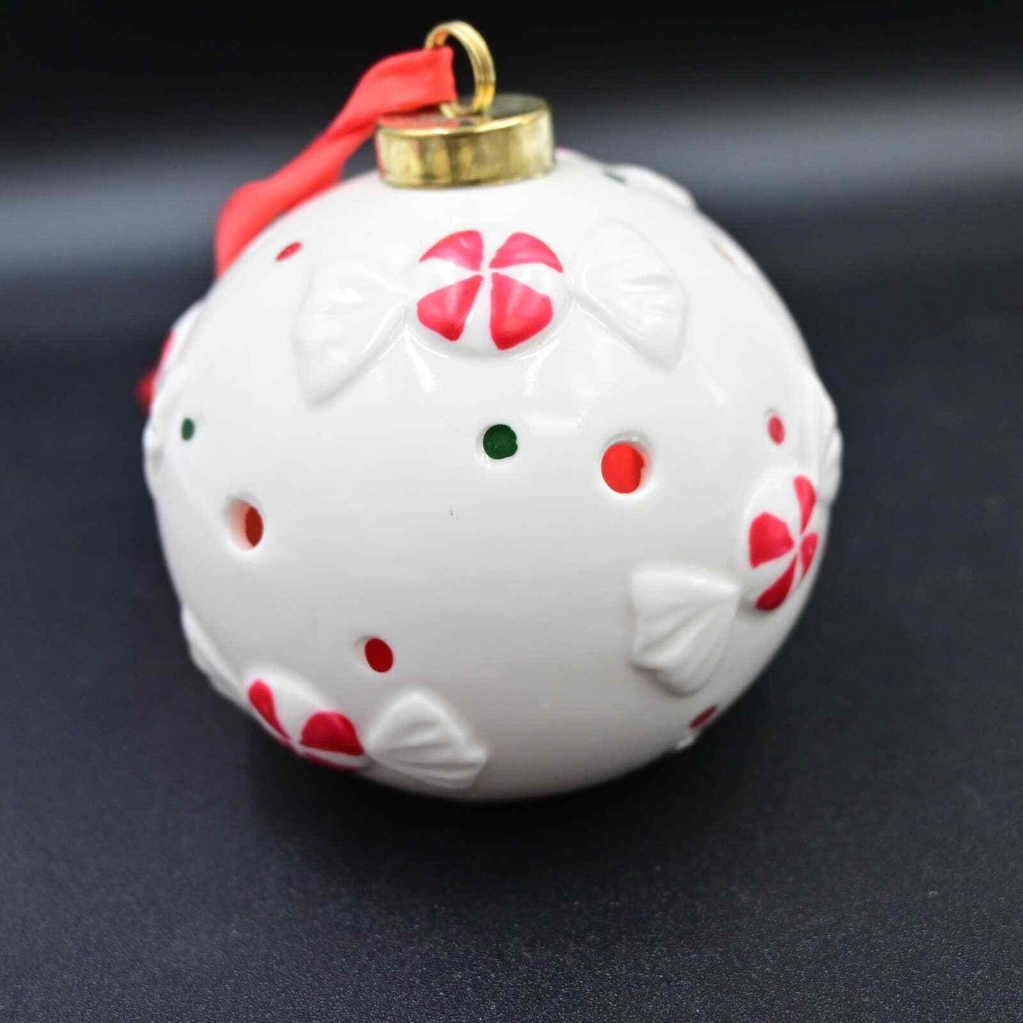 Ceramic Ball Light-Up White Candy Christmas Tree Ornament