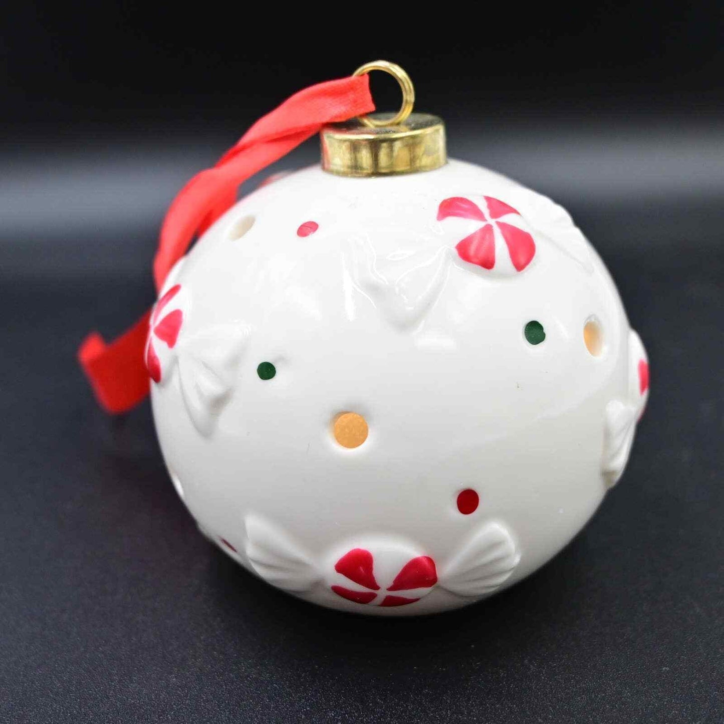 Ceramic Ball Light-Up White Candy Christmas Tree Ornament