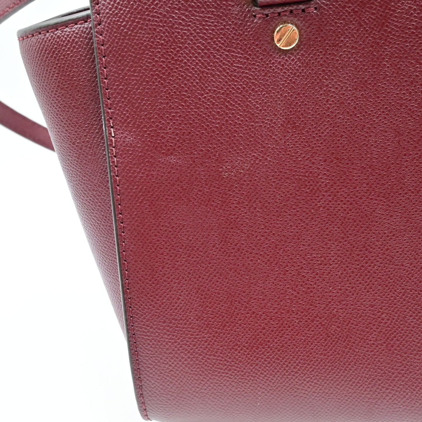 Michael Kors Burgundy Small Leather Satchel Bag With Gold-Tone Hardware & Crossbody Strap
