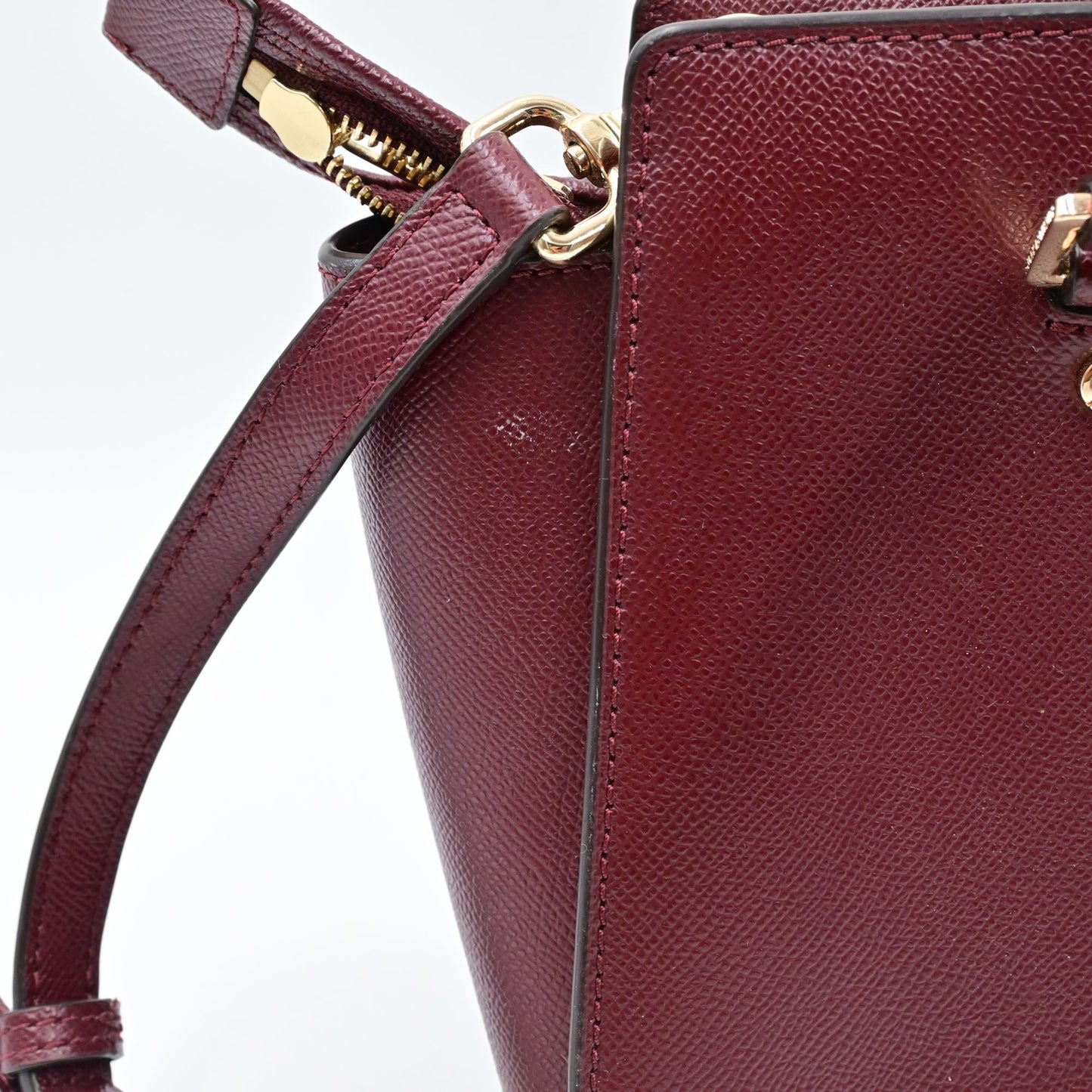 Michael Kors Burgundy Small Leather Satchel Bag With Gold-Tone Hardware & Crossbody Strap
