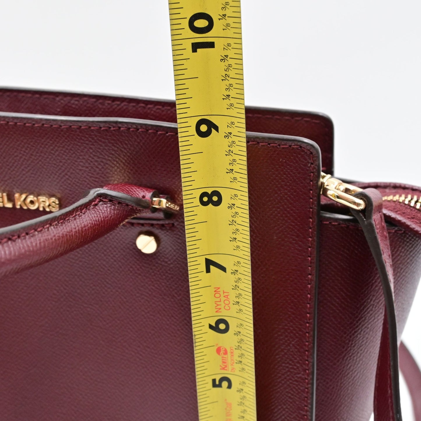 Michael Kors Burgundy Small Leather Satchel Bag With Gold-Tone Hardware & Crossbody Strap