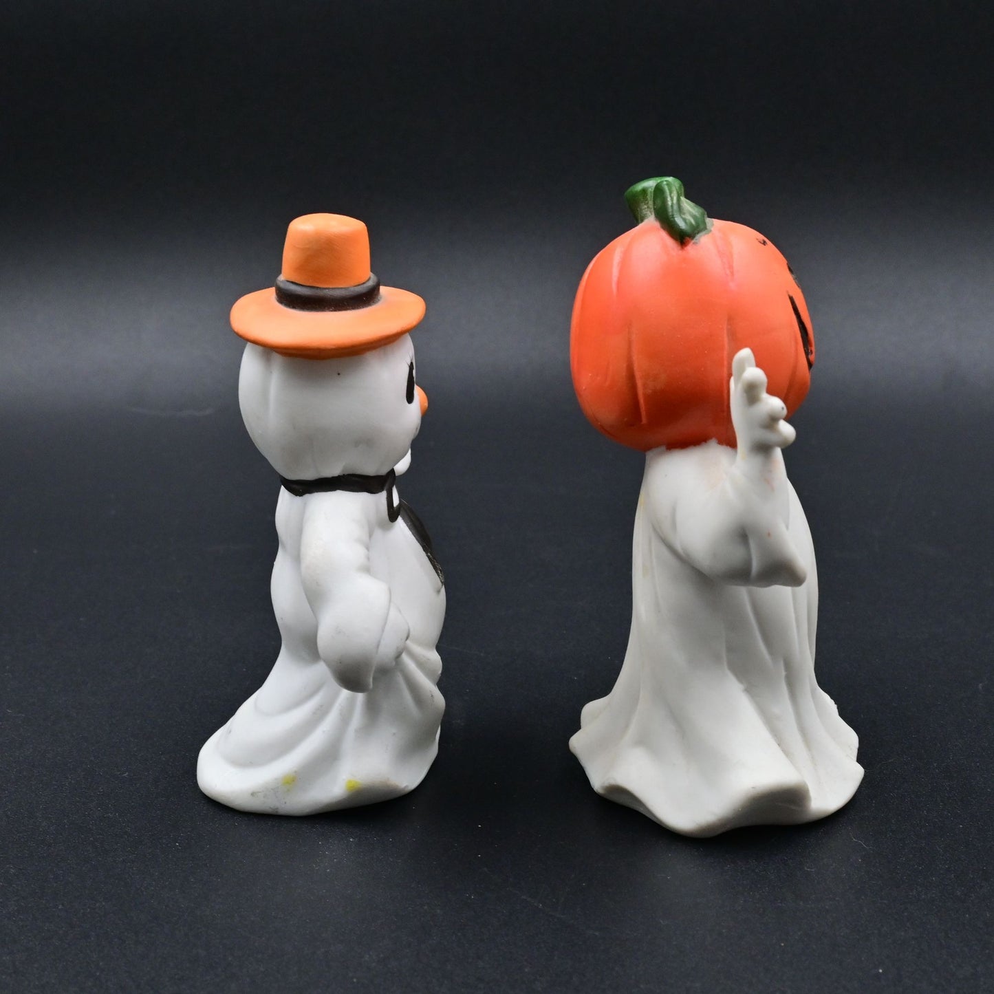Ghost Pumpkin Head & Ghost With Top Hat Vintage Figure Bundle Of 2