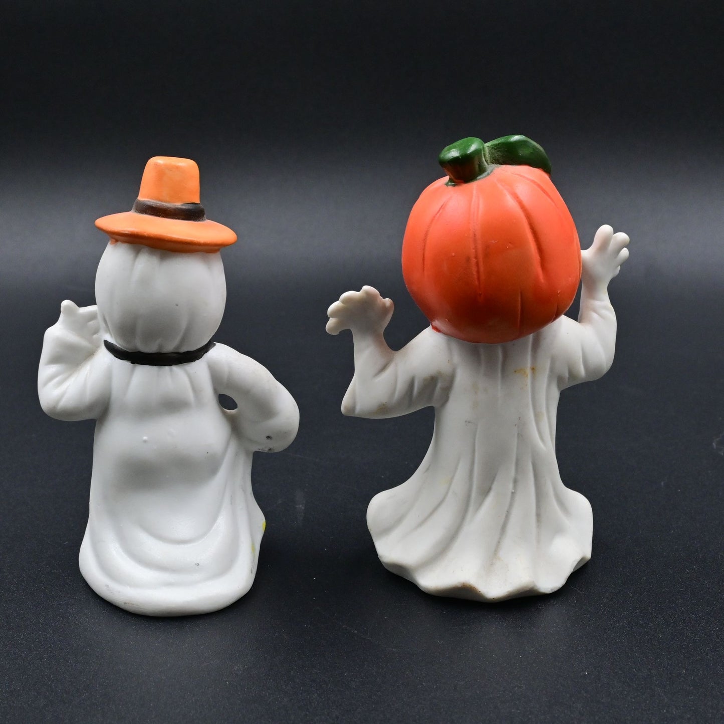 Ghost Pumpkin Head & Ghost With Top Hat Vintage Figure Bundle Of 2
