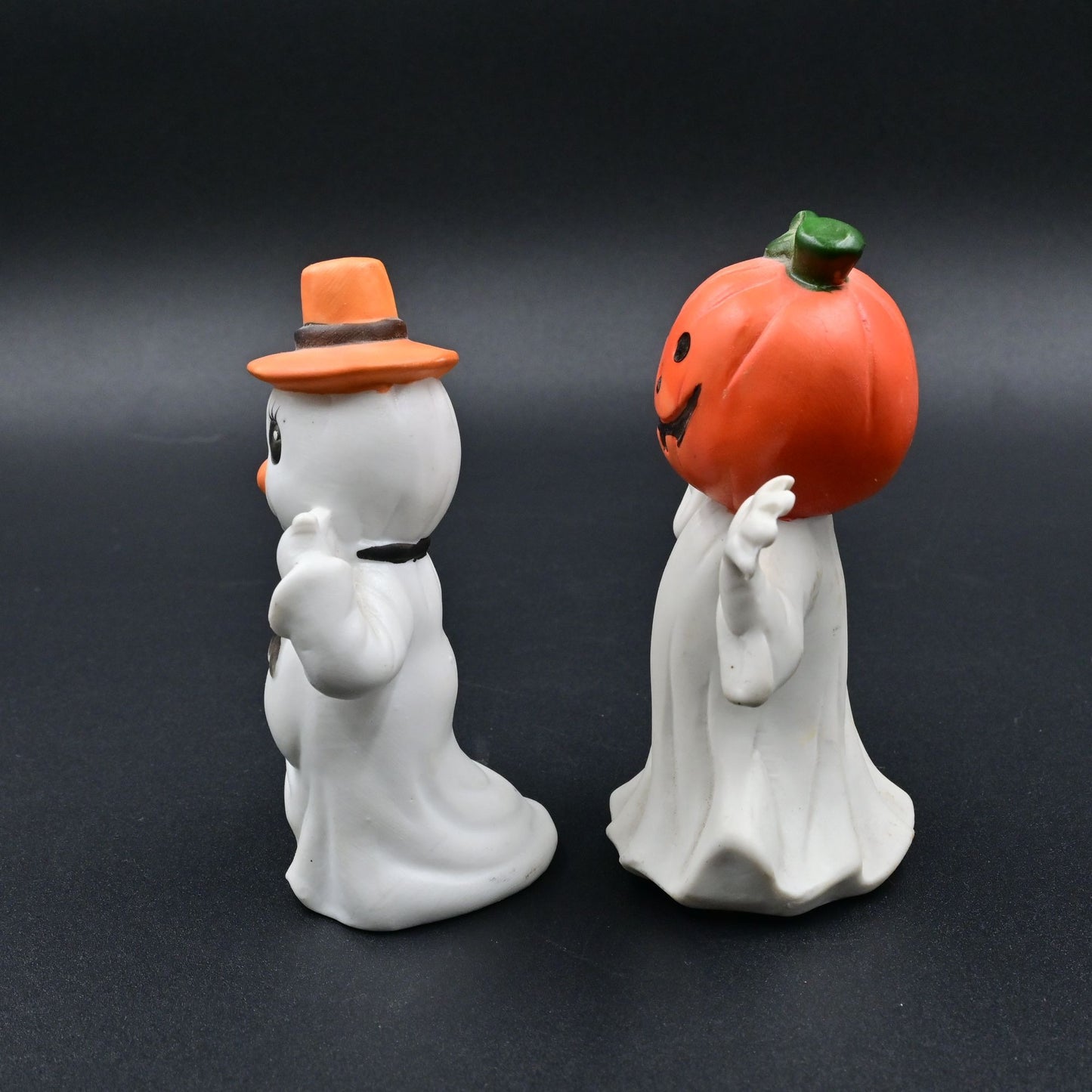 Ghost Pumpkin Head & Ghost With Top Hat Vintage Figure Bundle Of 2