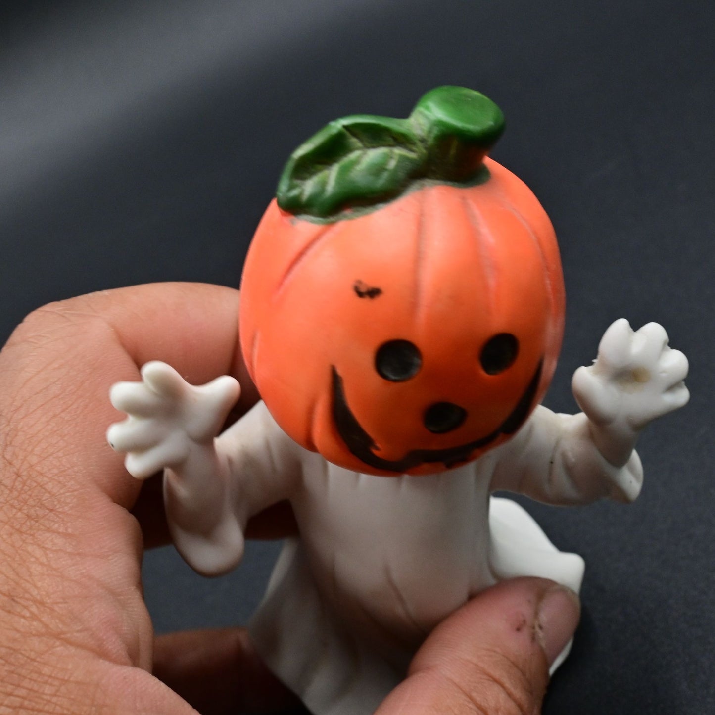 Ghost Pumpkin Head & Ghost With Top Hat Vintage Figure Bundle Of 2