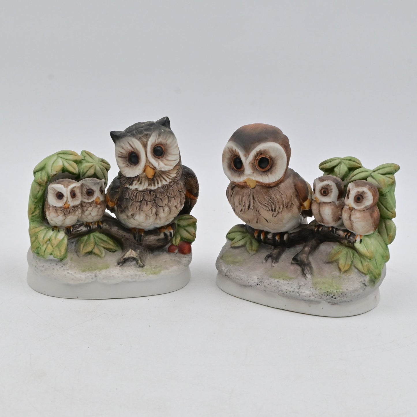 Vintage Homco Ceramic Owl Figurines Set Of 2 With Family