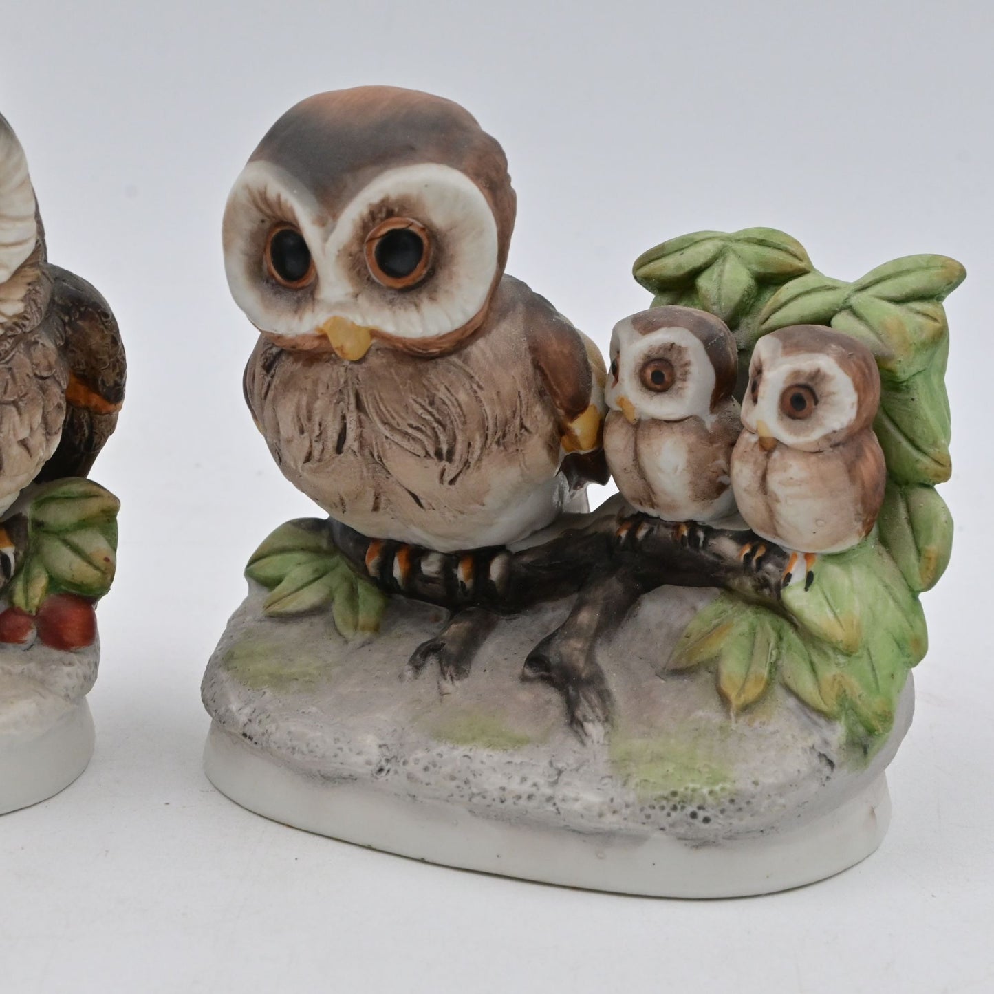 Vintage Homco Ceramic Owl Figurines Set Of 2 With Family