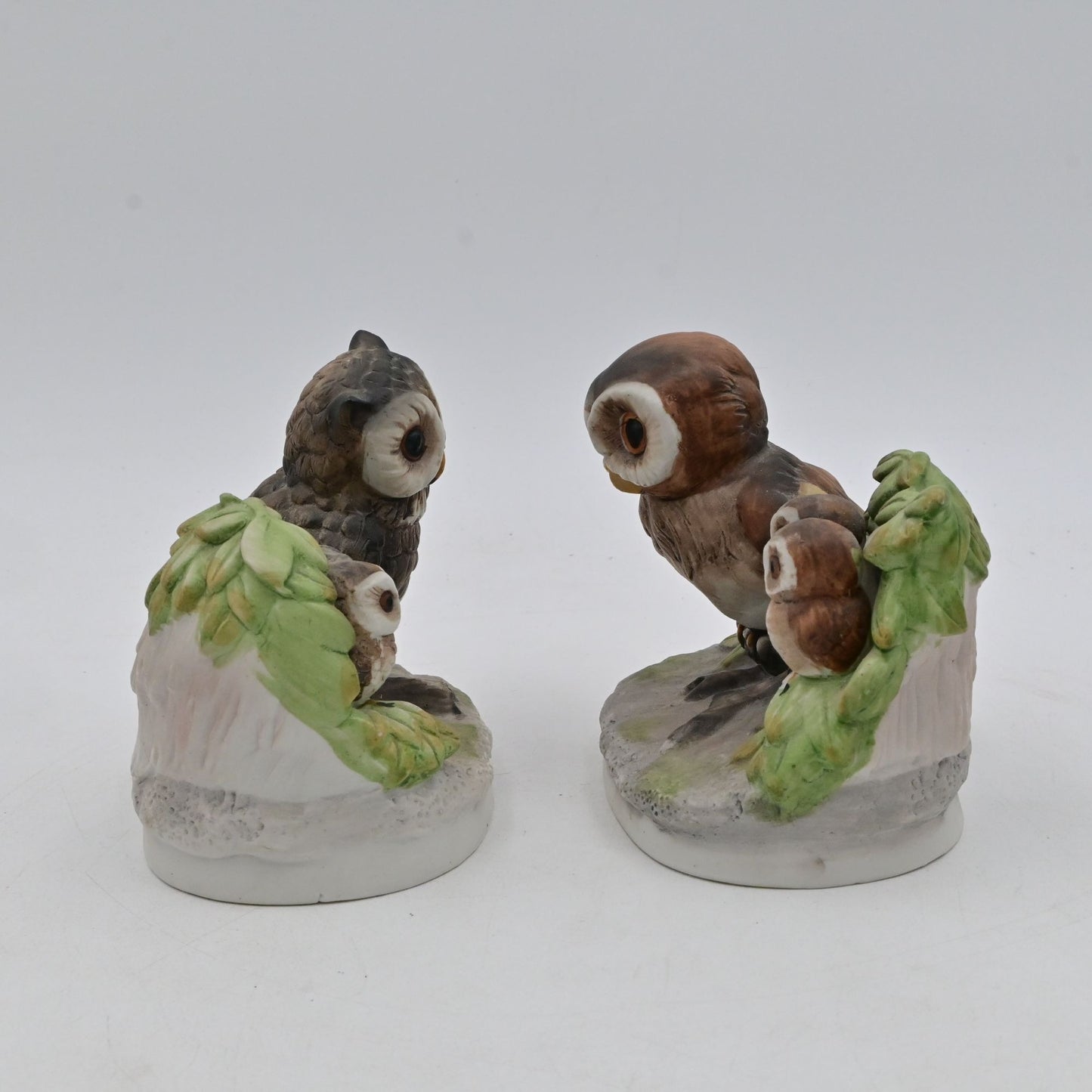 Vintage Homco Ceramic Owl Figurines Set Of 2 With Family
