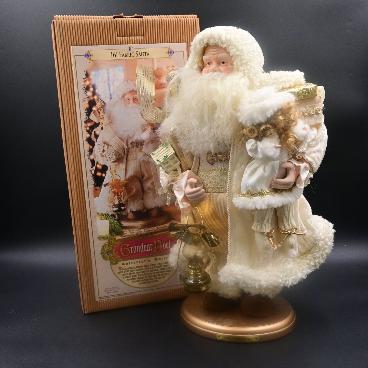 16" Fabric Santa in White Grandeur Noel Collector's Edition Christmas w Box