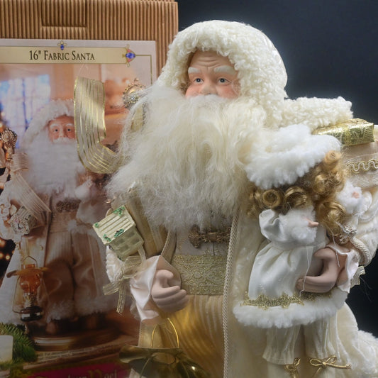 16" Fabric Santa in White Grandeur Noel Collector's Edition Christmas w Box