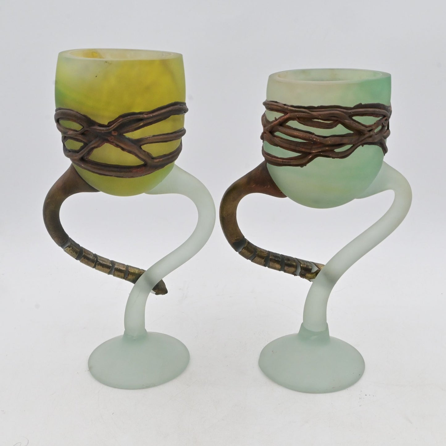 Art Nouveau Art Glass Candle Holder With Painted "Iron" Trim Bundle Of 2