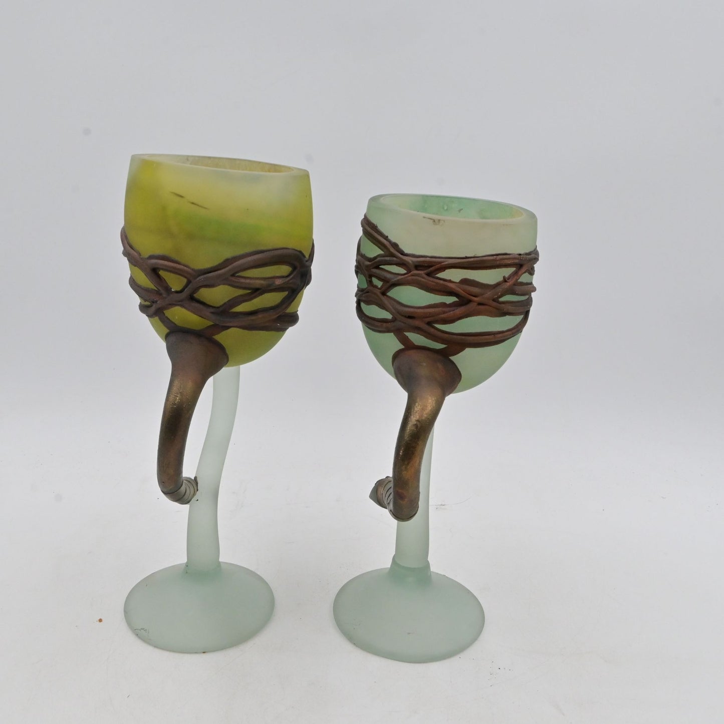 Art Nouveau Art Glass Candle Holder With Painted "Iron" Trim Bundle Of 2