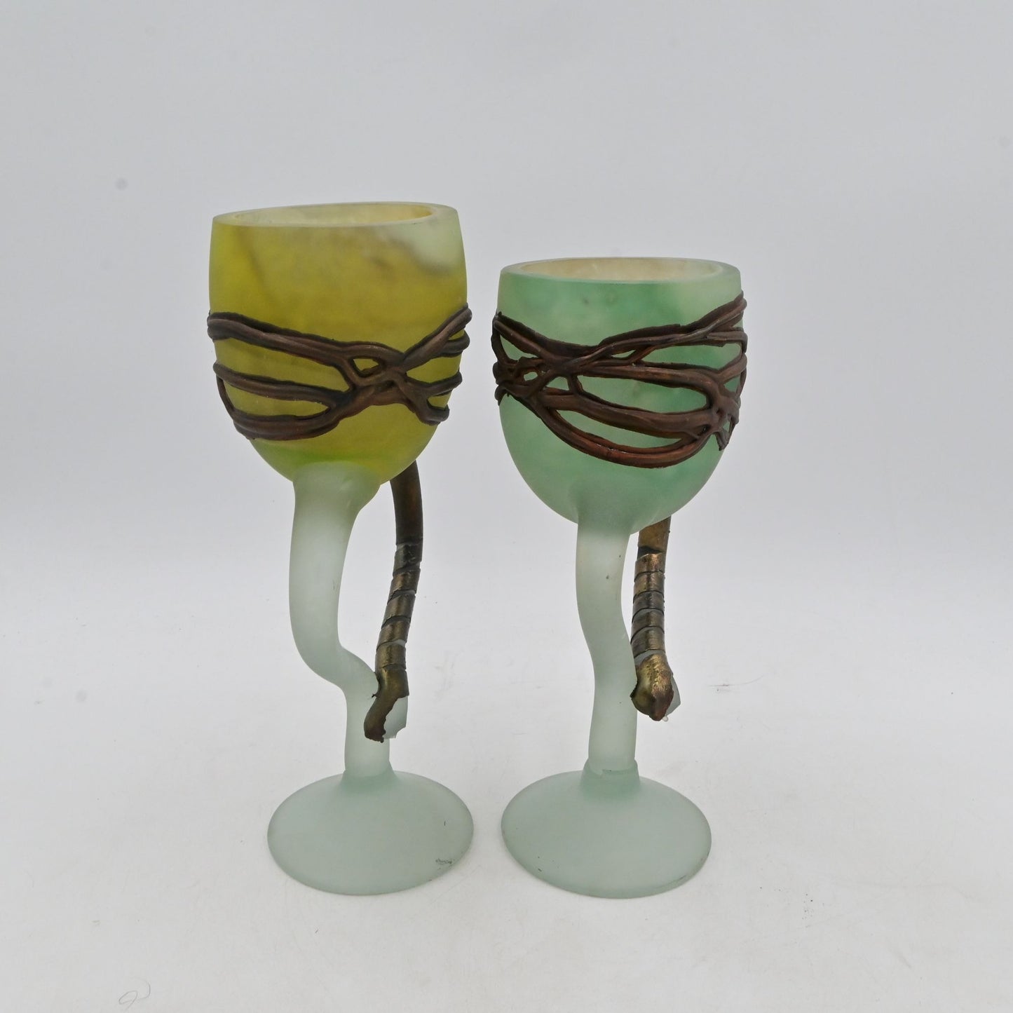 Art Nouveau Art Glass Candle Holder With Painted "Iron" Trim Bundle Of 2
