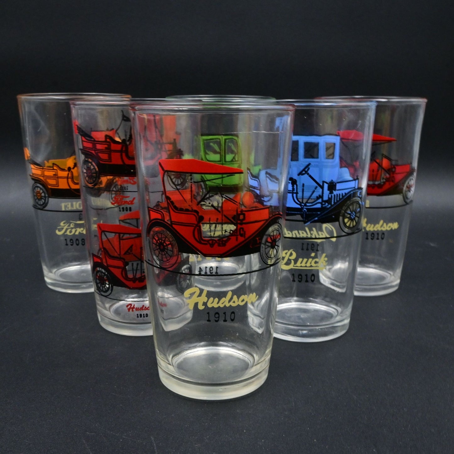 Vintage Hazel Atlas Antique Auto Car Drinking Glasses Set Of 6