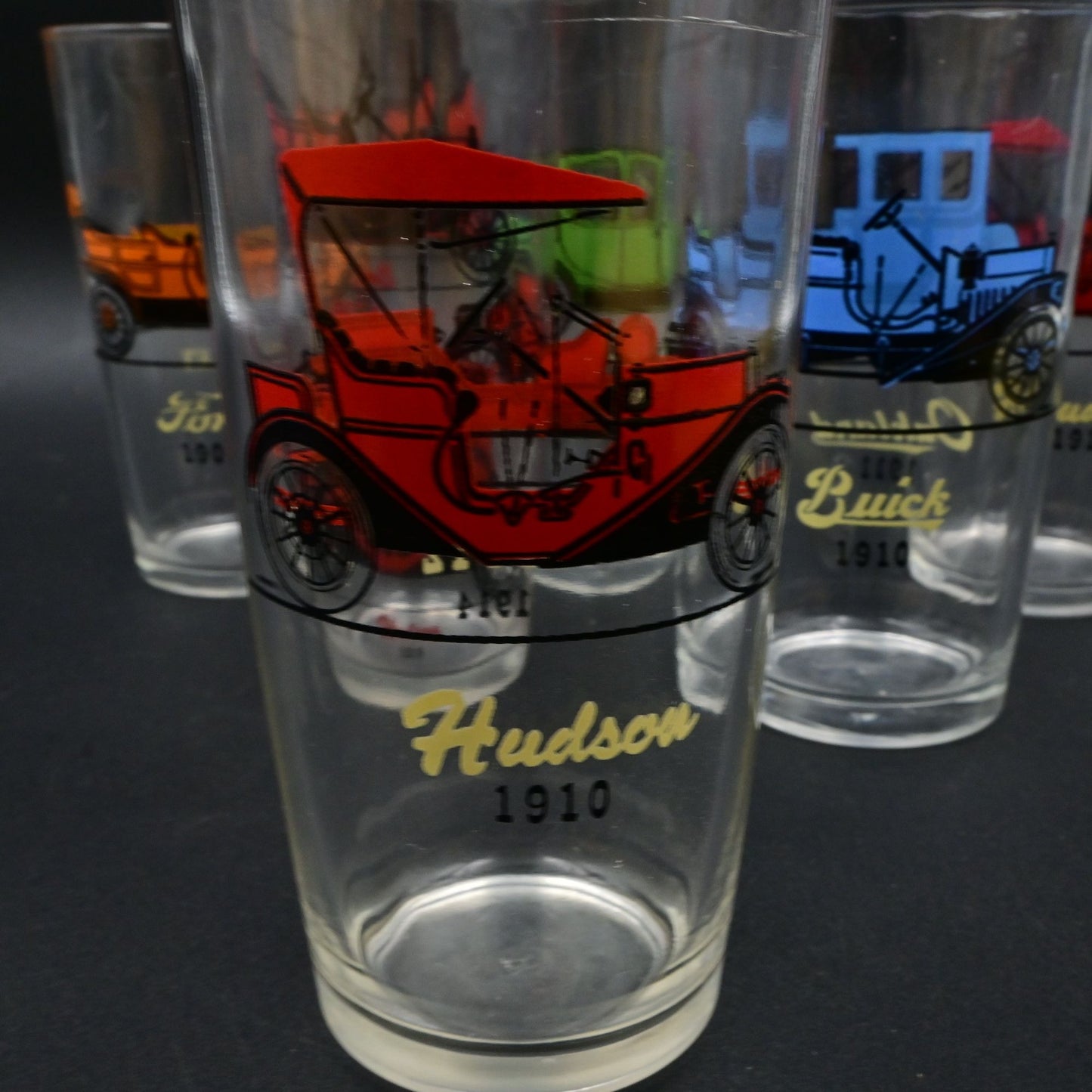 Vintage Hazel Atlas Antique Auto Car Drinking Glasses Set Of 6