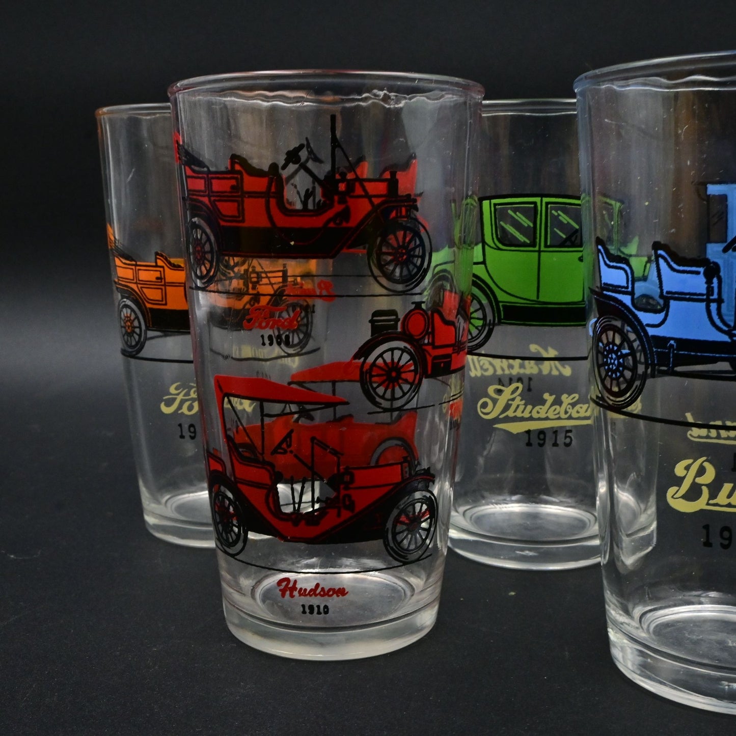 Vintage Hazel Atlas Antique Auto Car Drinking Glasses Set Of 6
