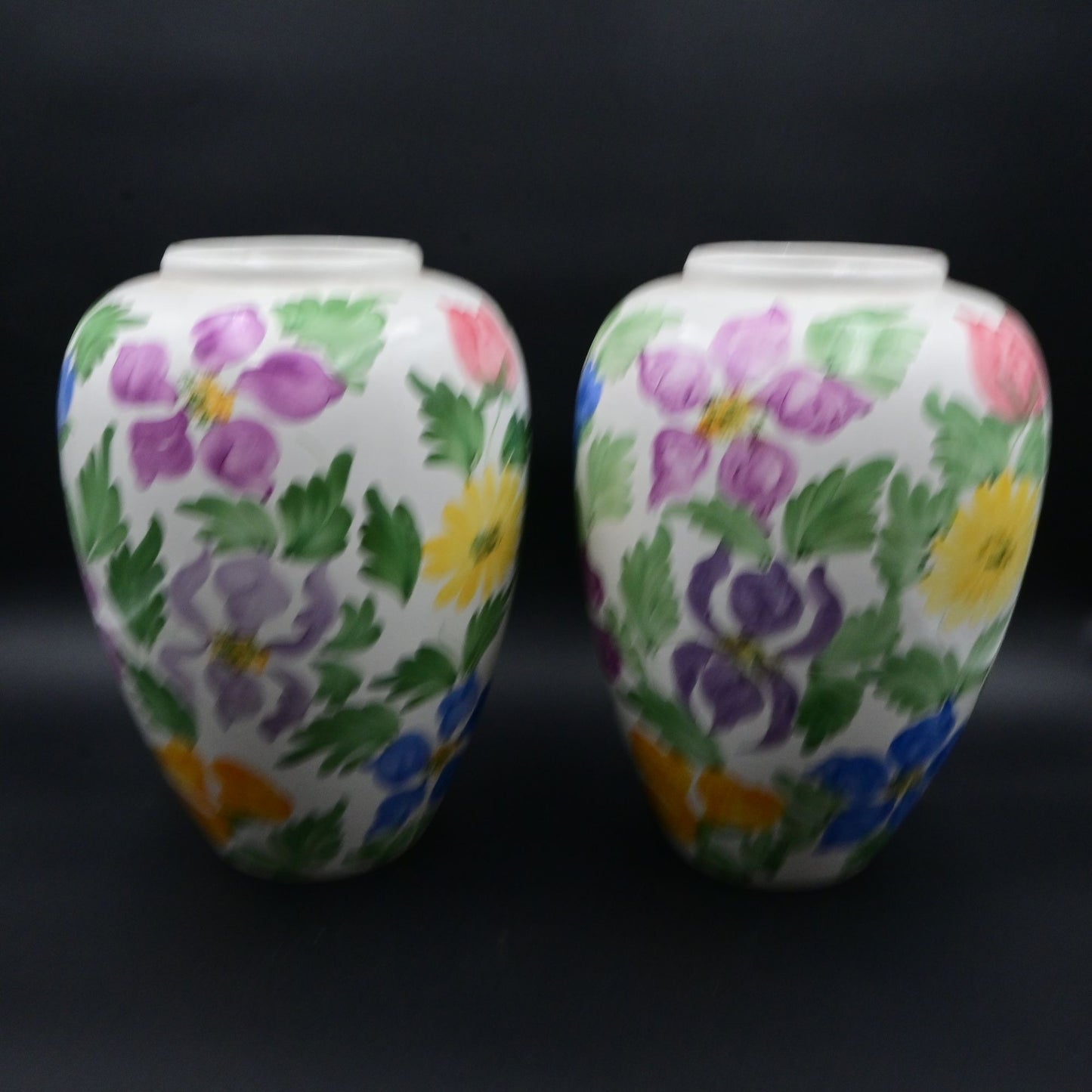 Hand-Painted Floral Ceramic Vases Set Of 2 Made In Italy