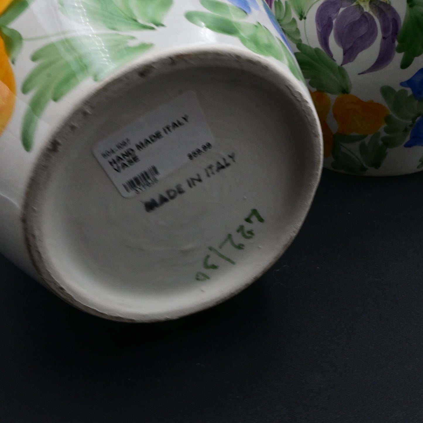 Hand-Painted Floral Ceramic Vases Set Of 2 Made In Italy