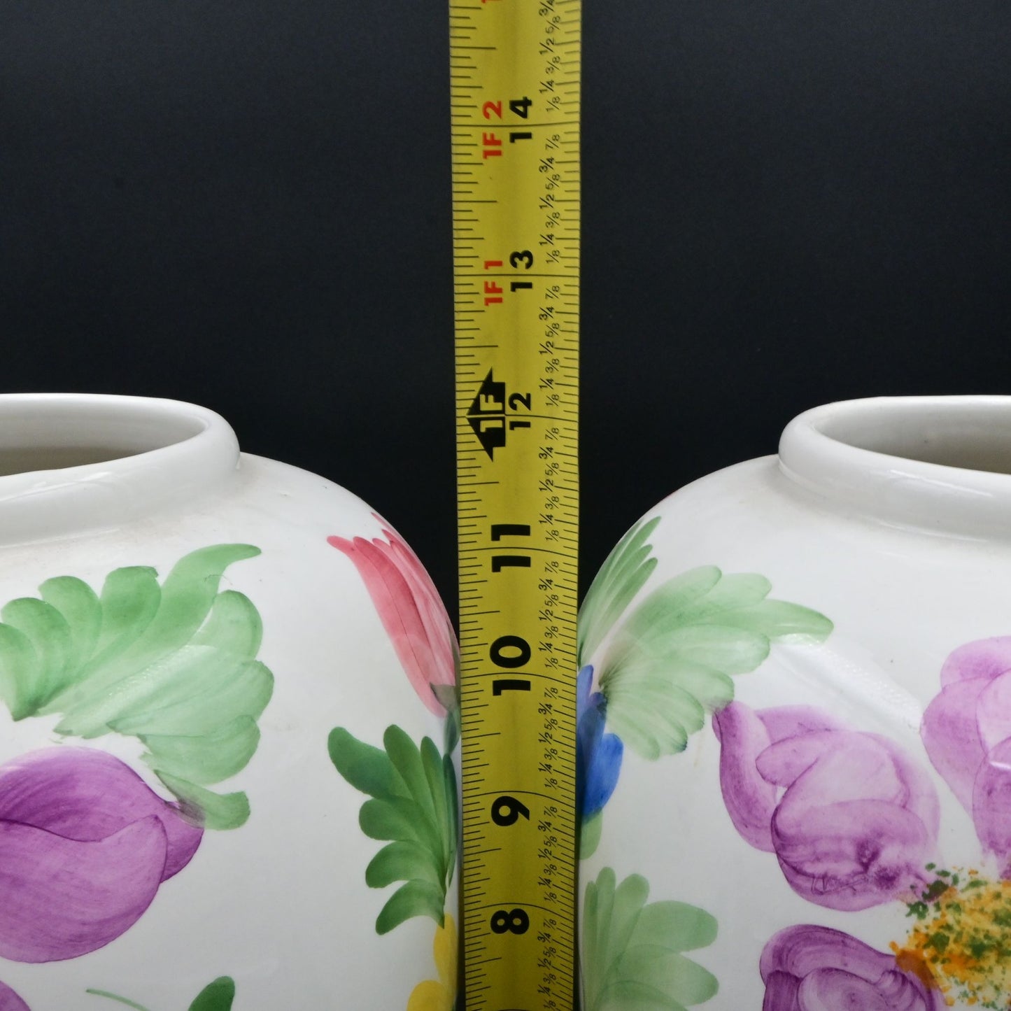 Hand-Painted Floral Ceramic Vases Set Of 2 Made In Italy