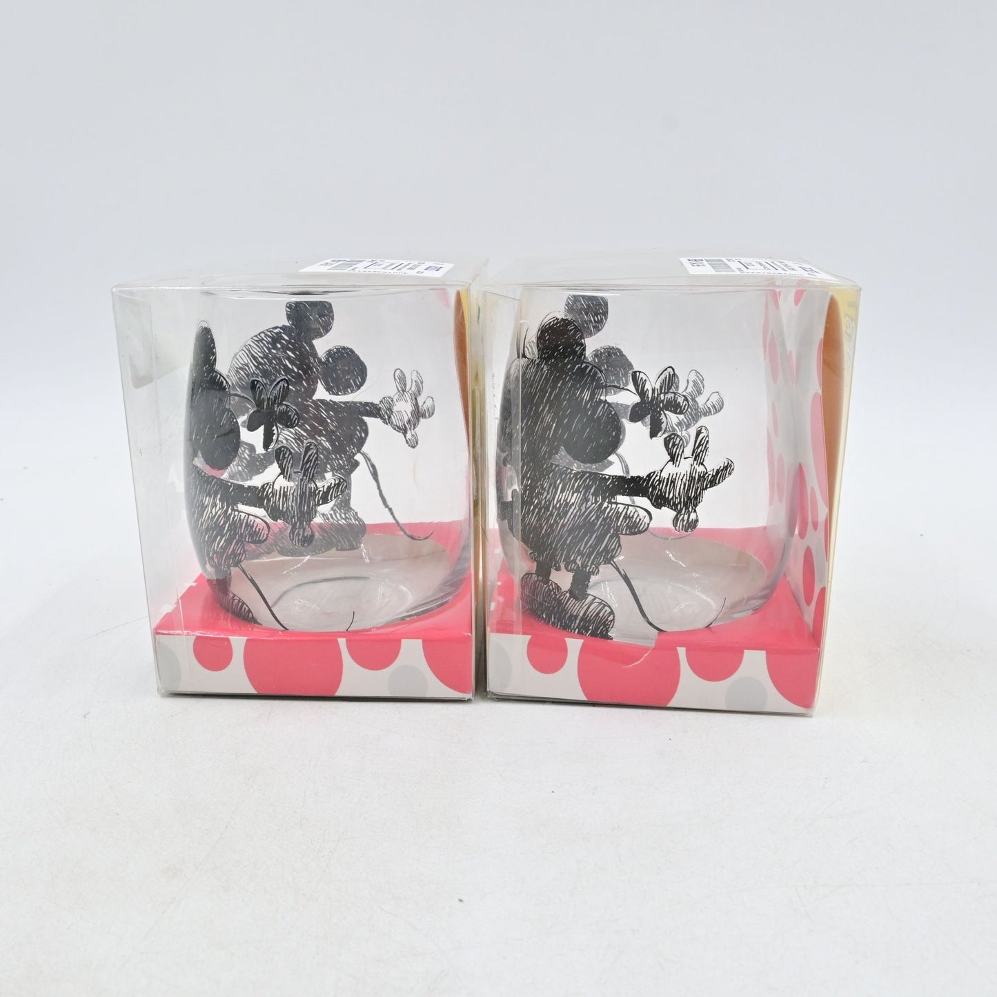 Disney Mickey & Minnie Mouse Heart Stemless Wine 20oz Tear Drop Glasses Pair