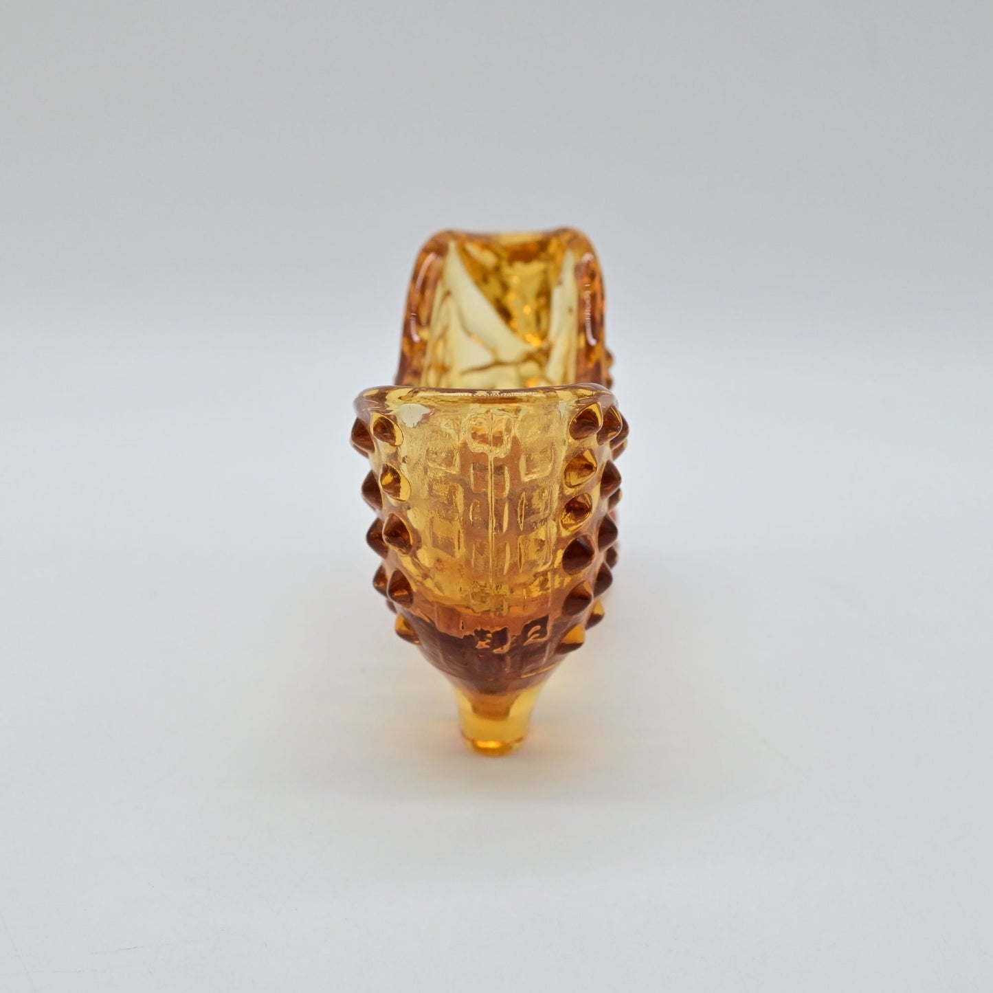 Vintage Fenton Yellow Amber Glass Hobnail Cat Head Shoe
