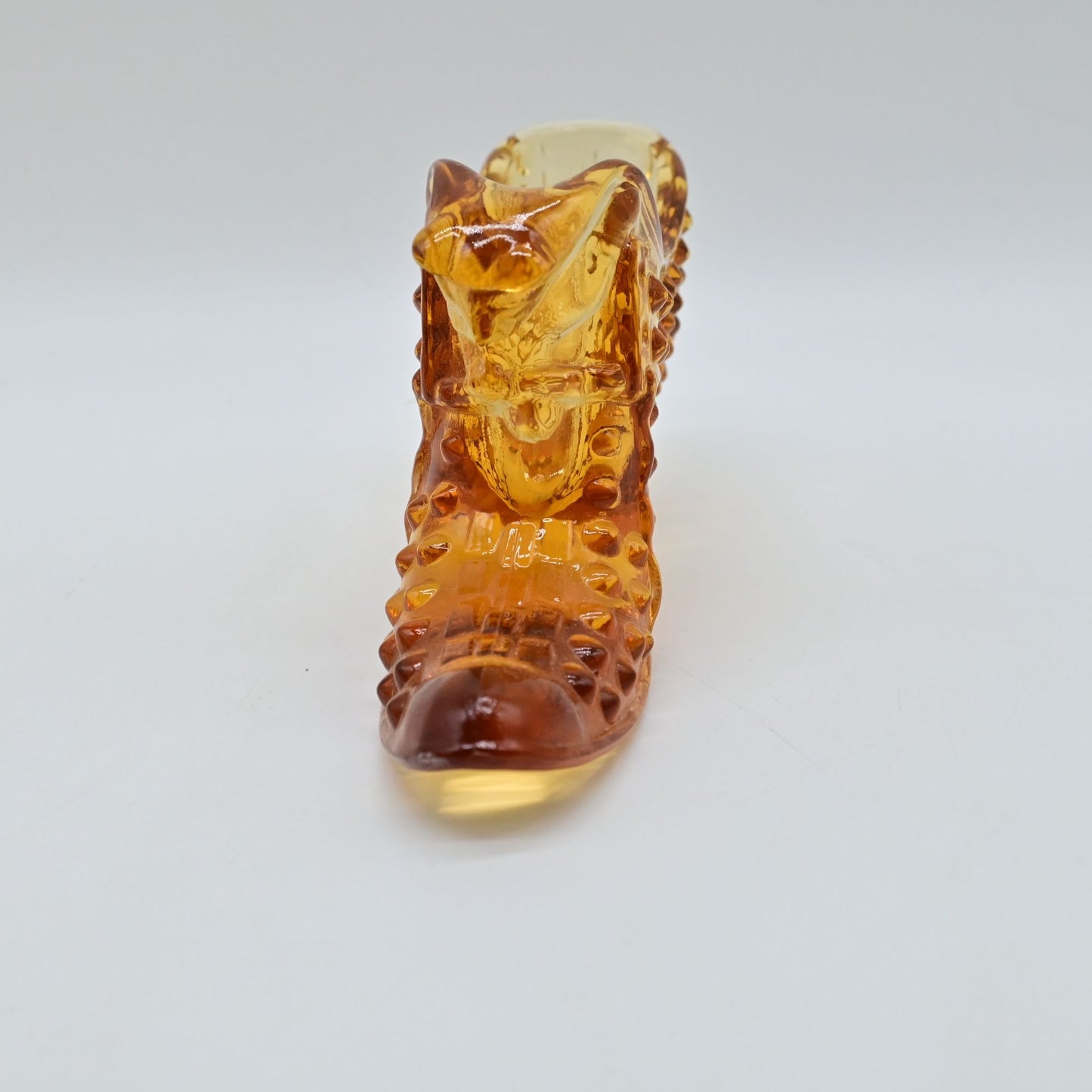 Vintage Fenton Yellow Amber Glass Hobnail Cat Head Shoe