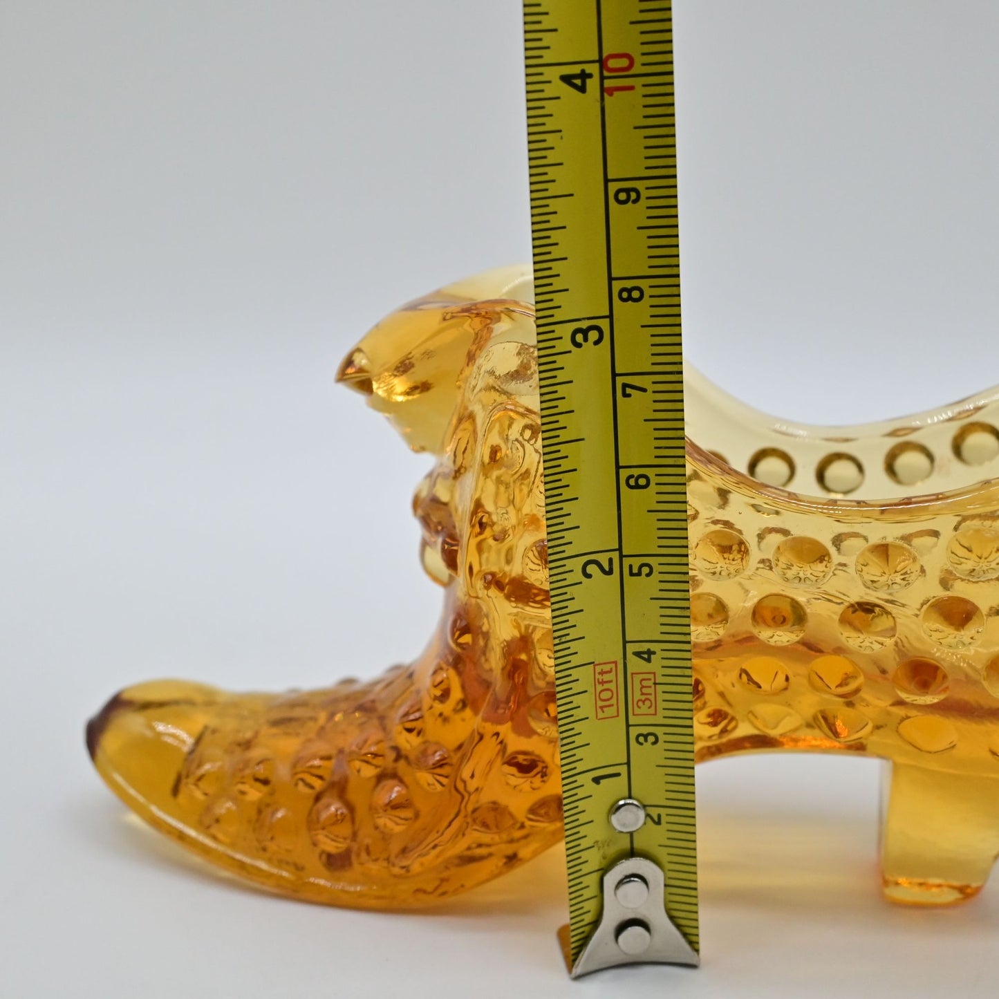 Vintage Fenton Yellow Amber Glass Hobnail Cat Head Shoe