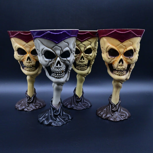 Halloween Skull Goblet Set Of 4 Skeleton Hand Design 7.5" Tall Plastic Cups