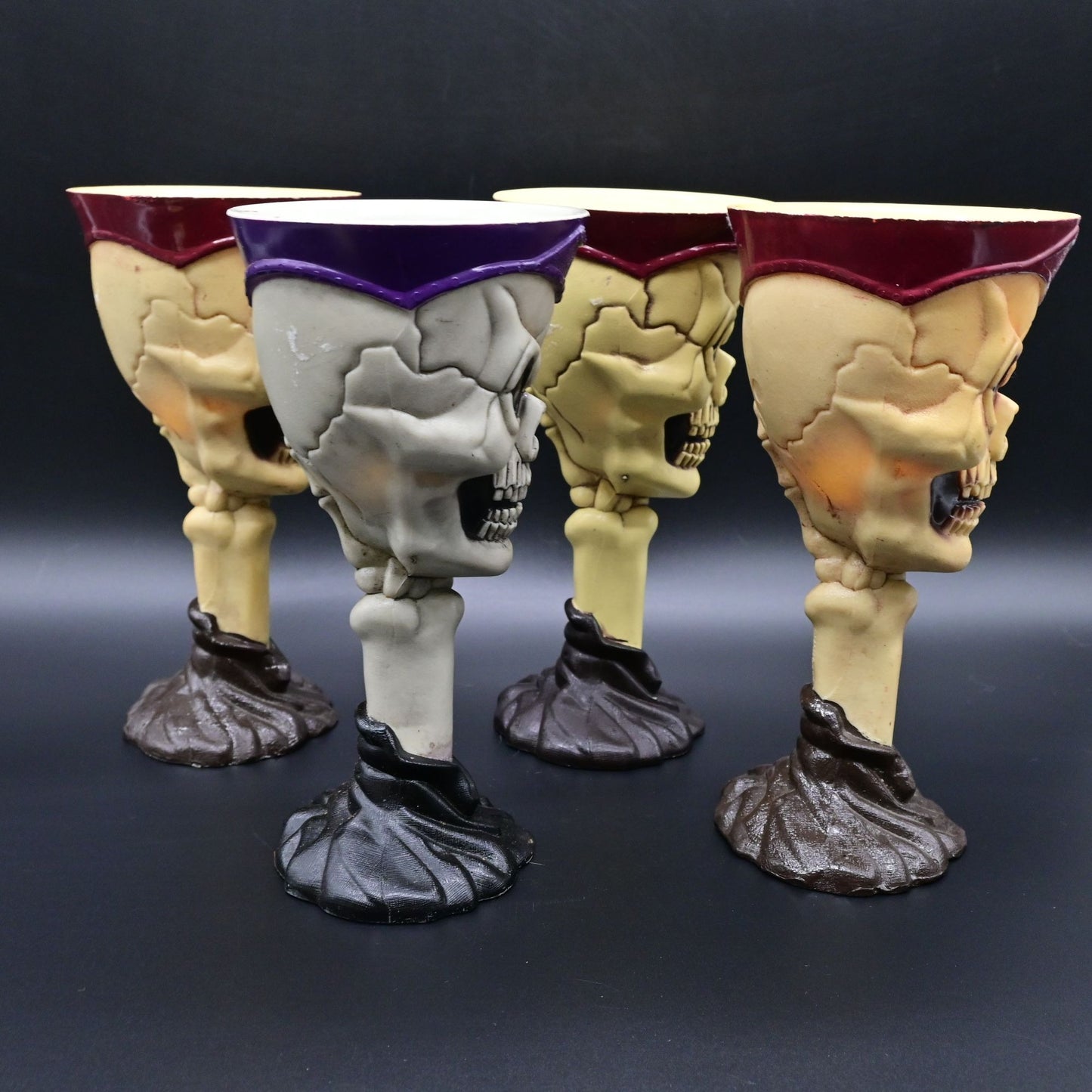 Halloween Skull Goblet Set Of 4 Skeleton Hand Design 7.5" Tall Plastic Cups