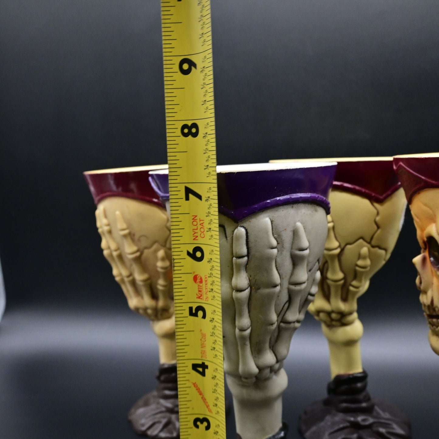 Halloween Skull Goblet Set Of 4 Skeleton Hand Design 7.5" Tall Plastic Cups