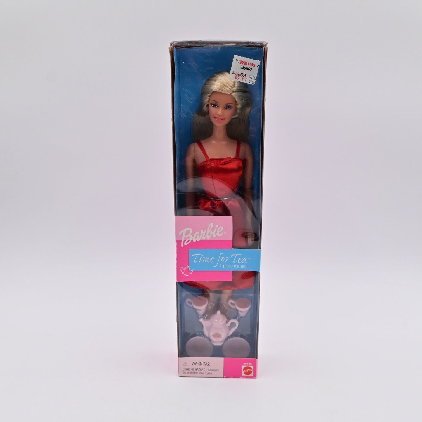 Vintage 2000 Barbie Fashion Avenue Time For Tea Doll In Red Dress & Tea Set