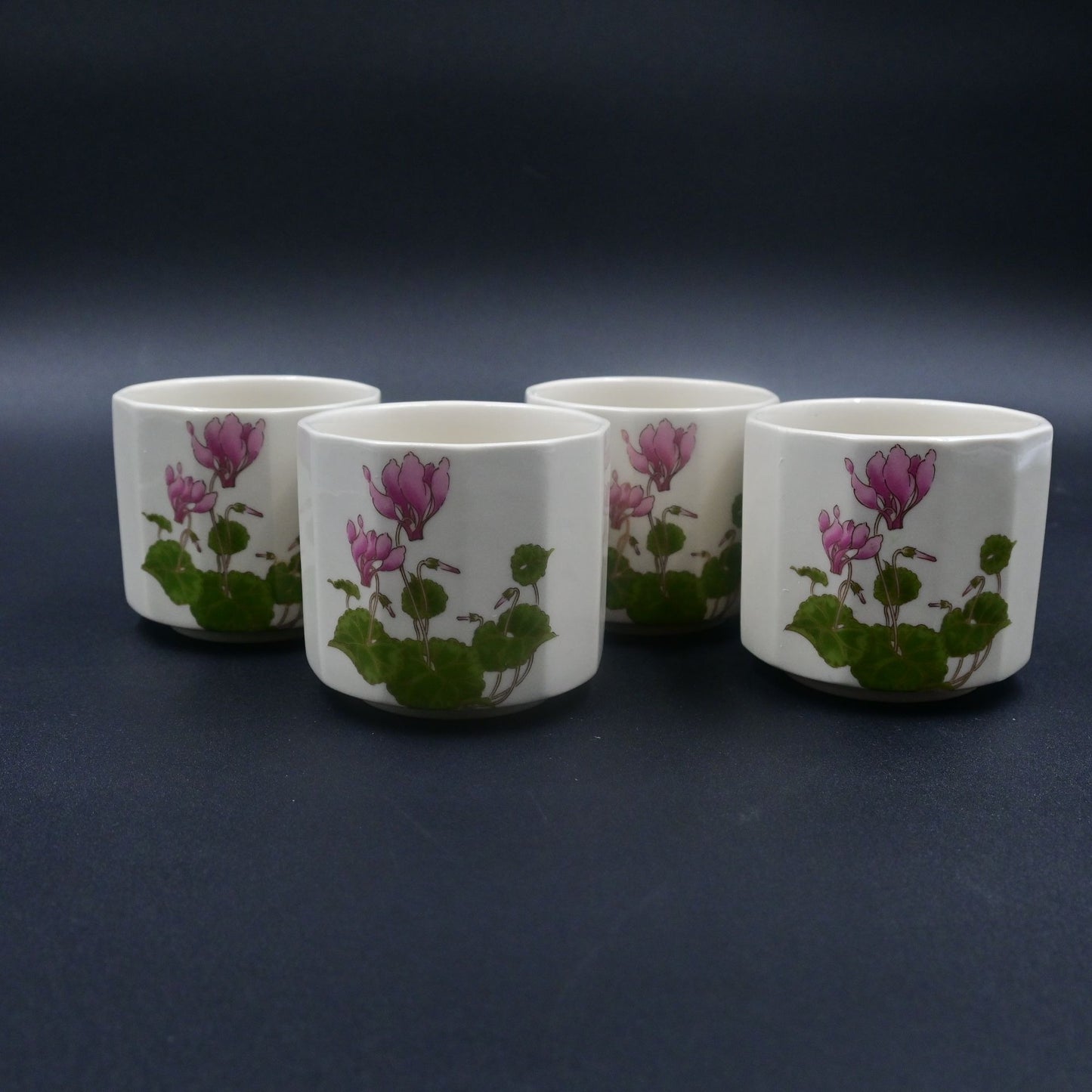 Otagiri Japan Cyclamen Floral Sake Cup Set Of 4 Vintage