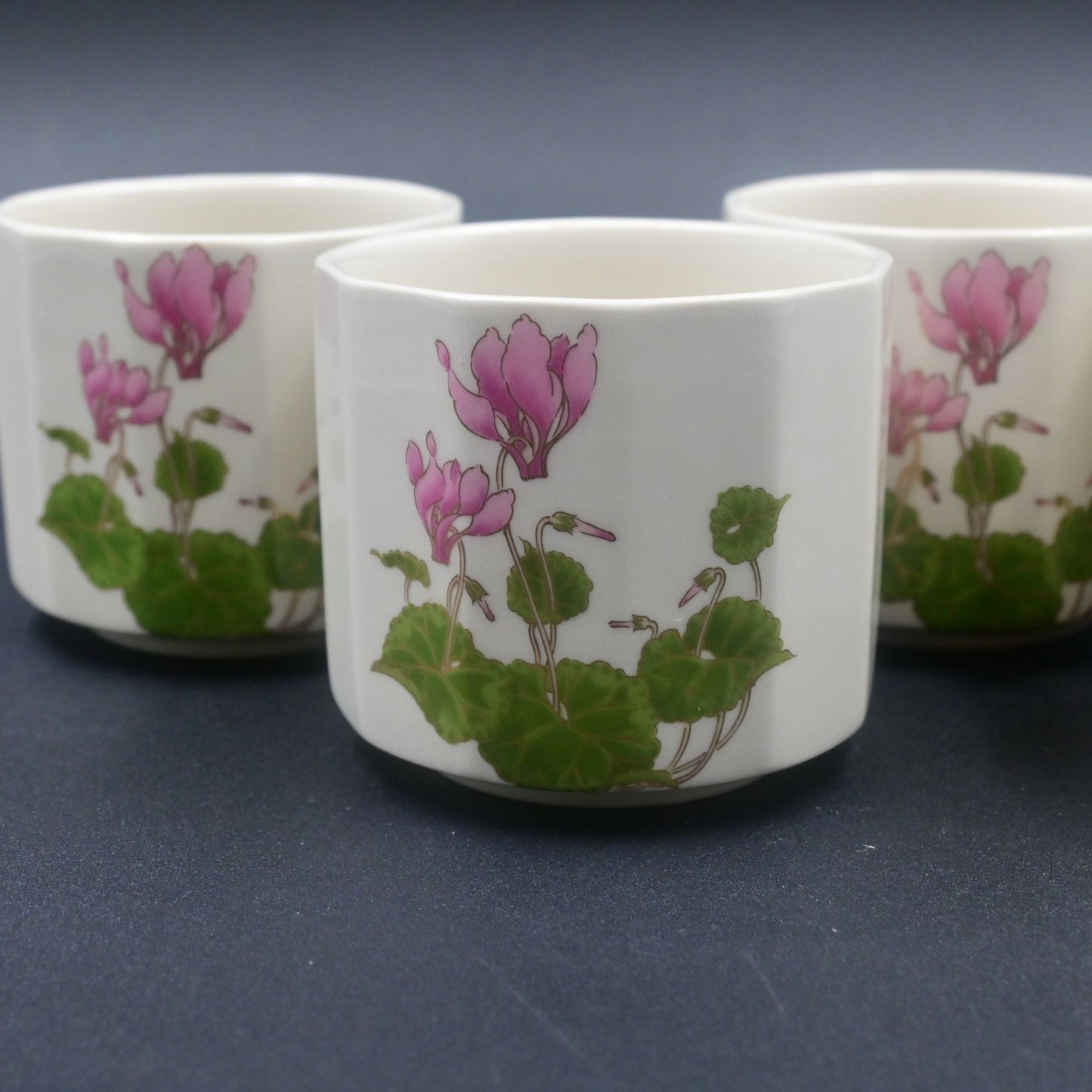 Otagiri Japan Cyclamen Floral Sake Cup Set Of 4 Vintage