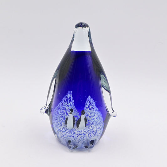 Vintage Penco Mother Penguin & Babies Cobalt Blue Art Glass Figure Paperweight