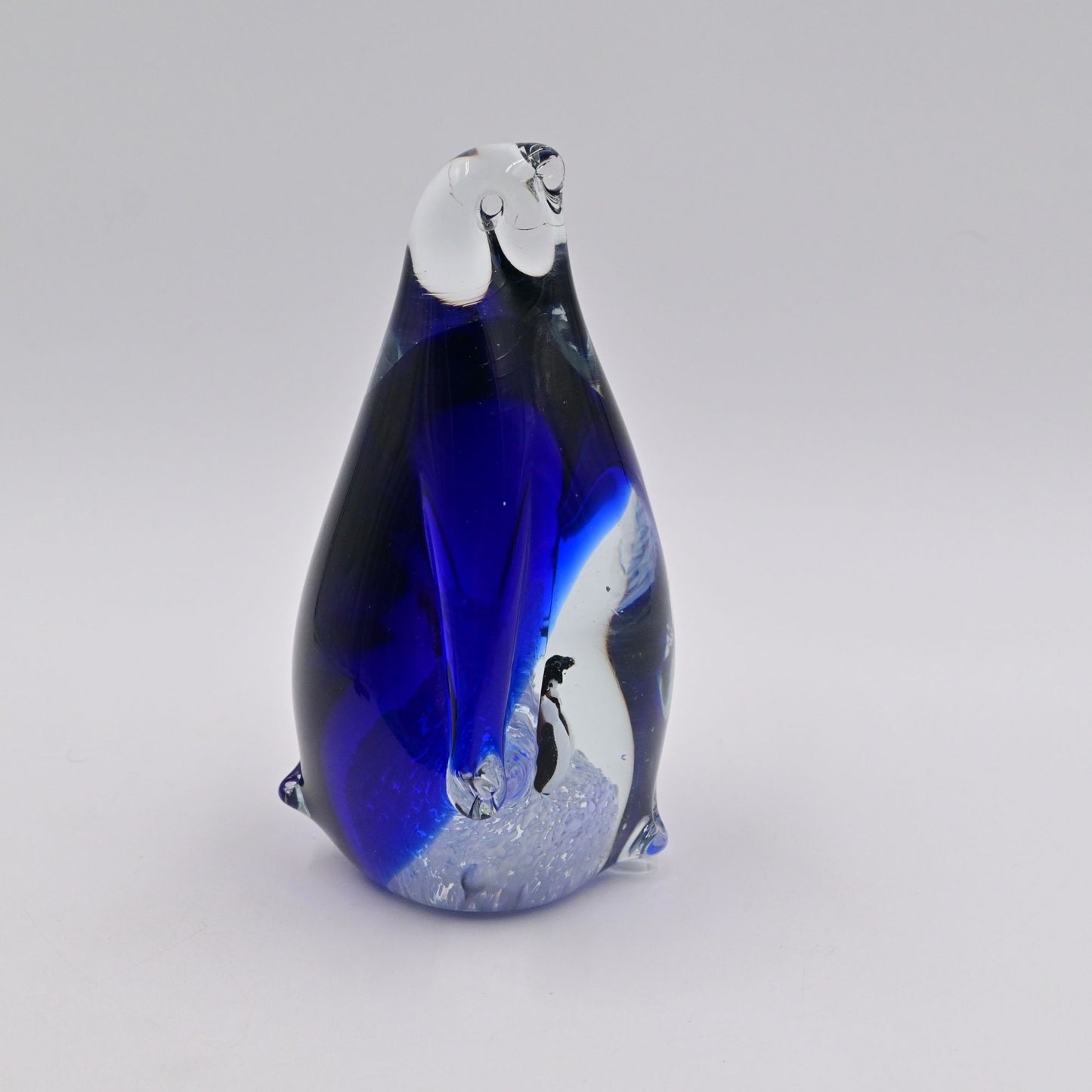 Vintage Penco Mother Penguin & Babies Cobalt Blue Art Glass Figure Paperweight