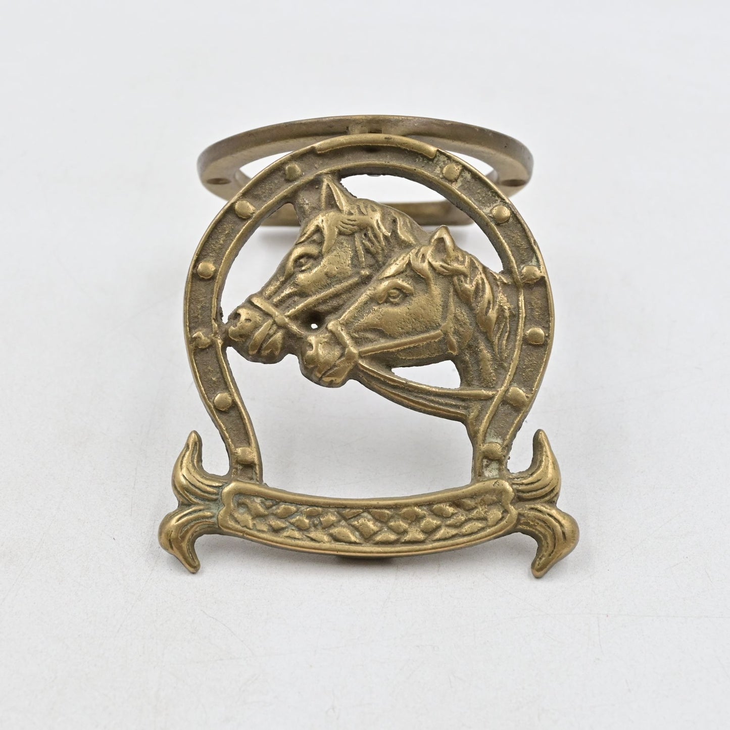 Brass Horse Head Horseshoe Door Knocker 4"