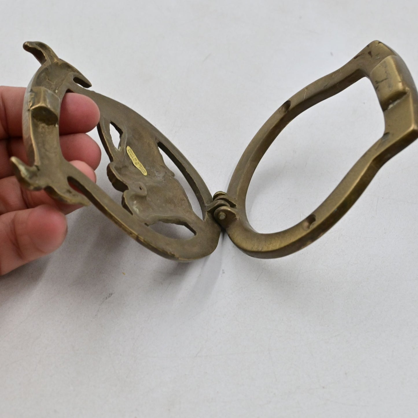 Brass Horse Head Horseshoe Door Knocker 4"
