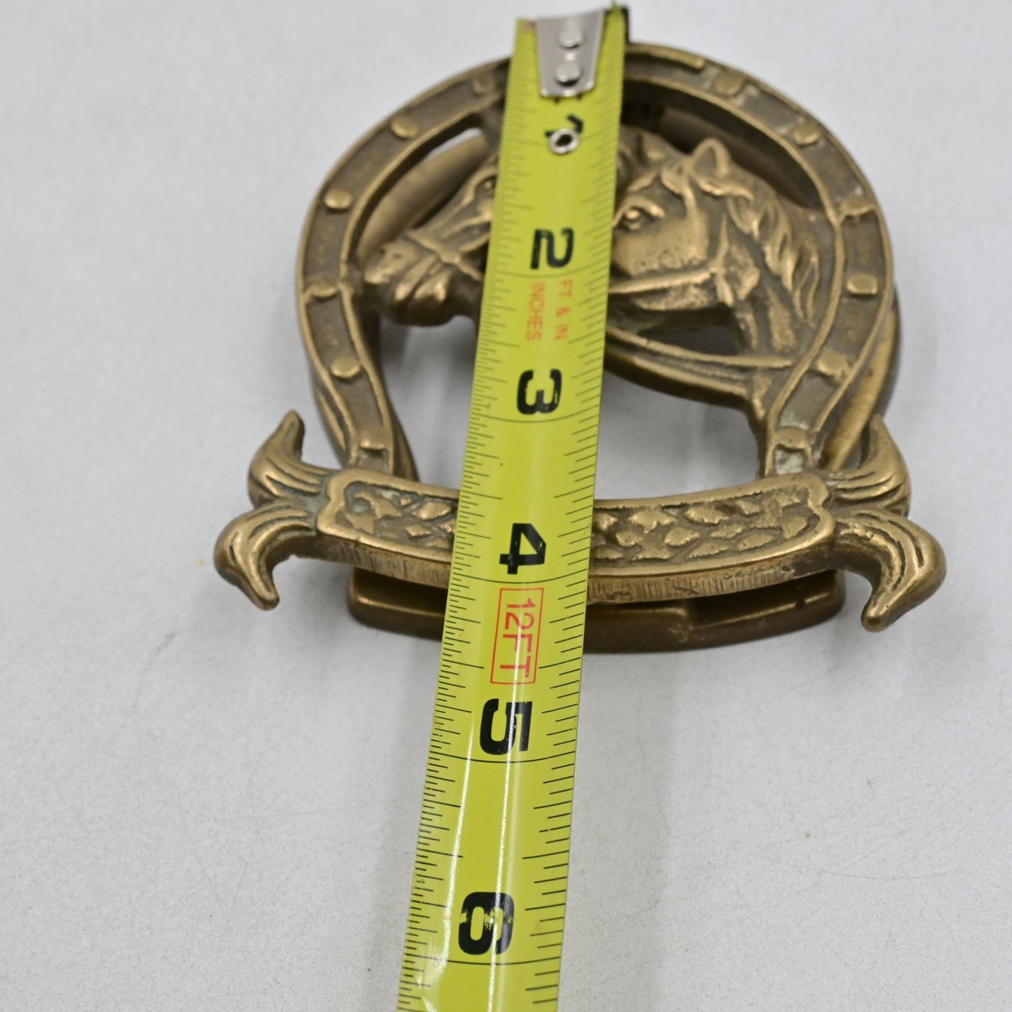 Brass Horse Head Horseshoe Door Knocker 4"