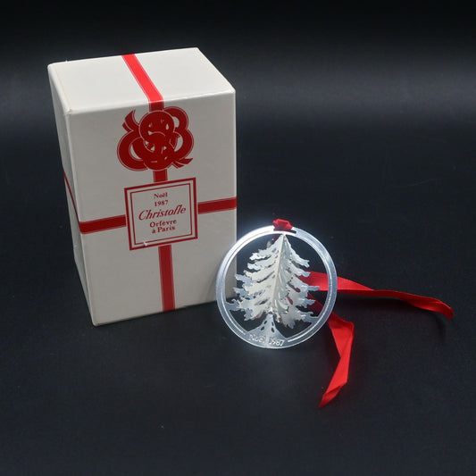 Christofle Silver Plate 3d Noel Vintage 1987 Christmas Tree Ornament w/ Box