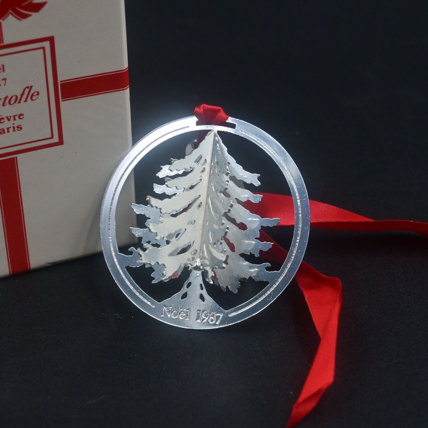 Christofle Silver Plate 3d Noel Vintage 1987 Christmas Tree Ornament w/ Box