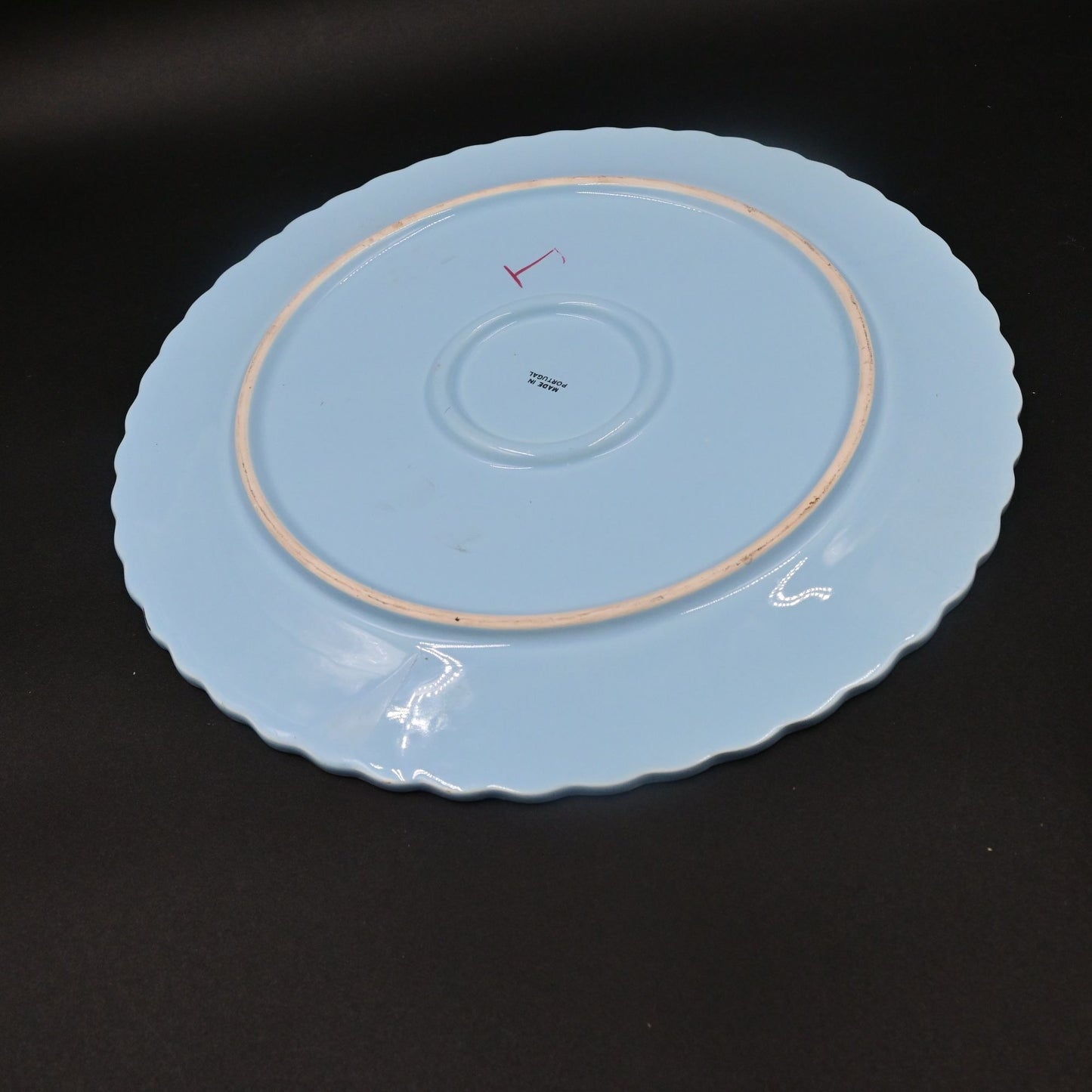 Happy Birthday Cake Covered Cake Plate with Blue Plate Made in Portugal Vintage