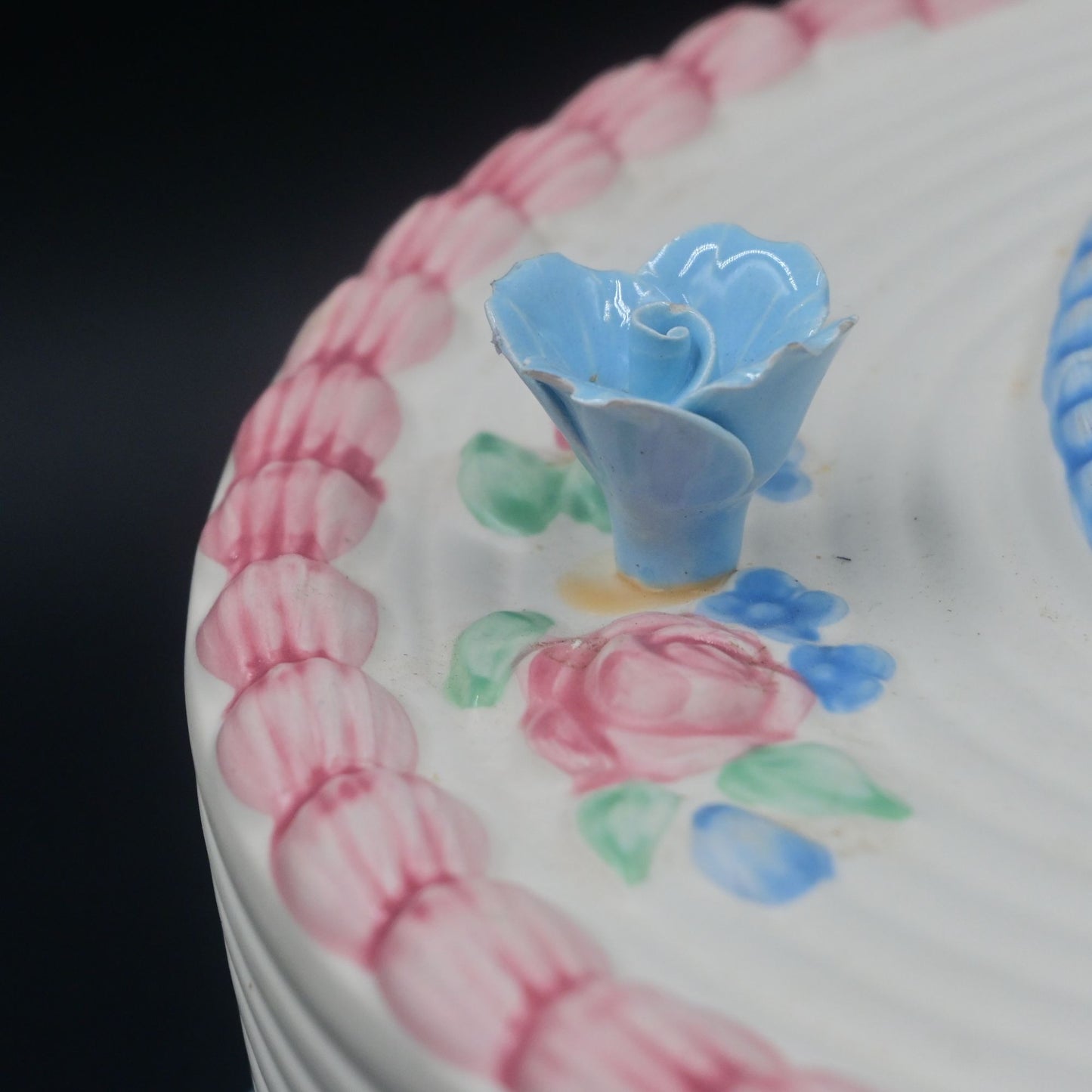 Happy Birthday Cake Covered Cake Plate with Blue Plate Made in Portugal Vintage